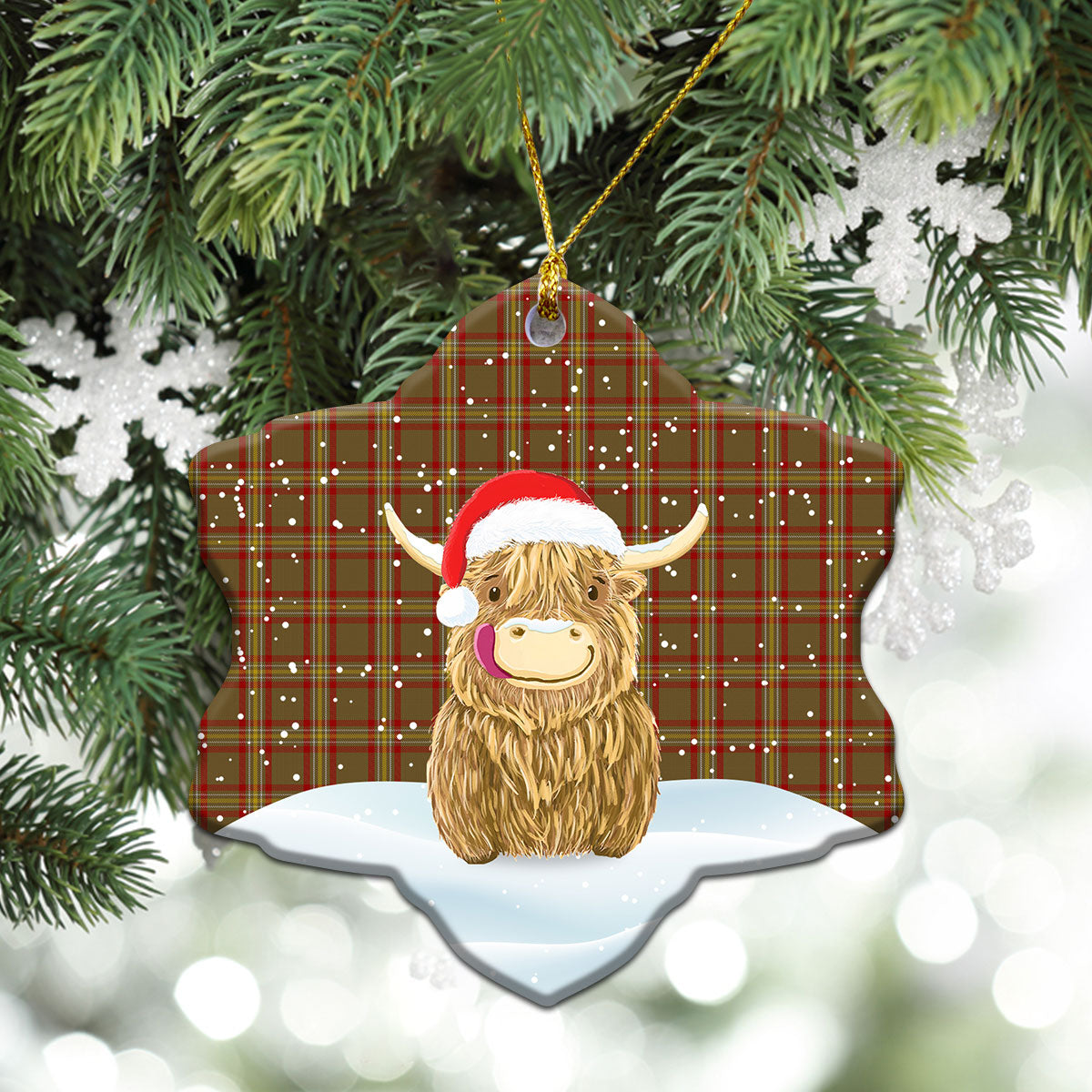 Reid Ancient Tartan Christmas Ceramic Ornament - Highland Cows Style