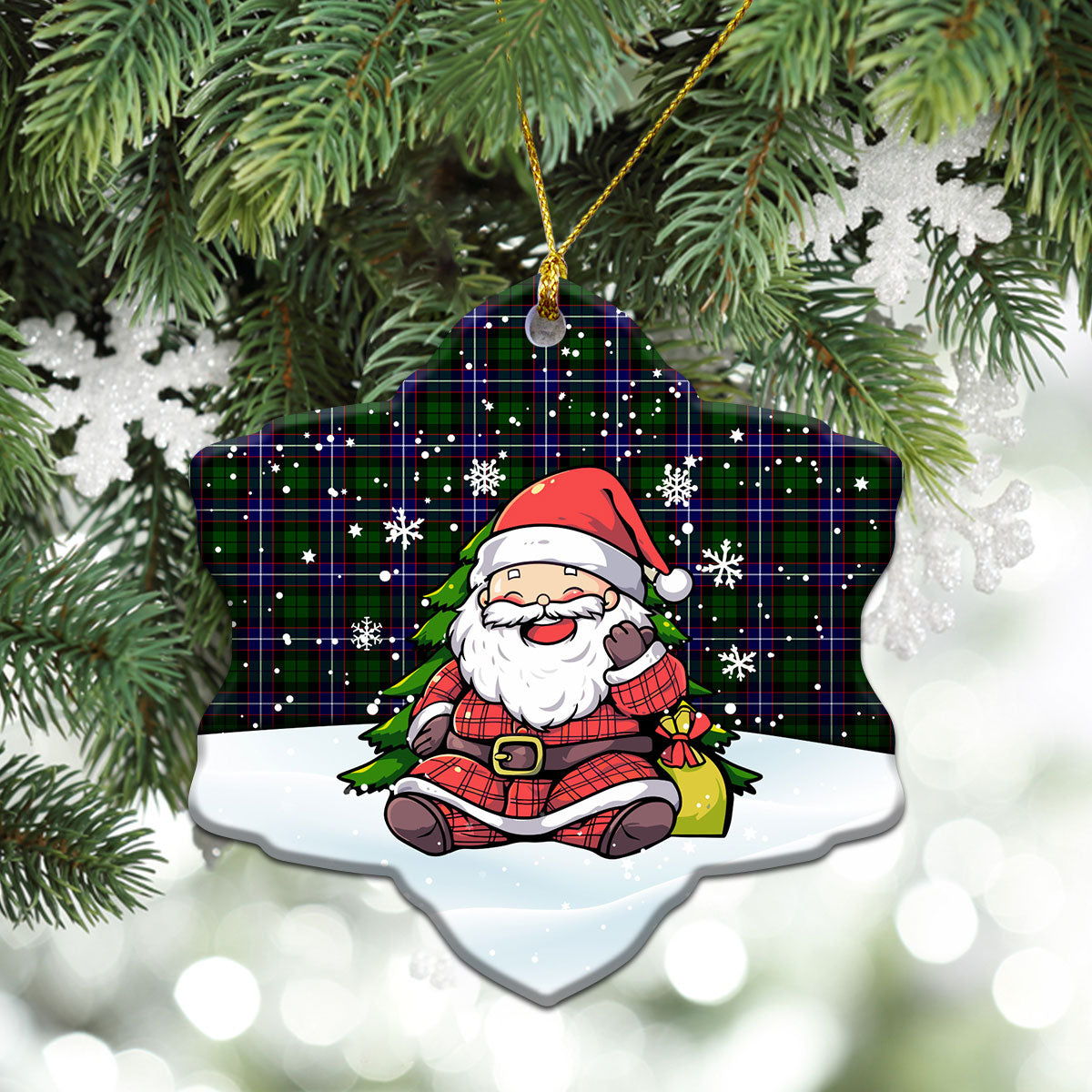 Russell Modern Tartan Christmas Ceramic Ornament - Scottish Santa Style