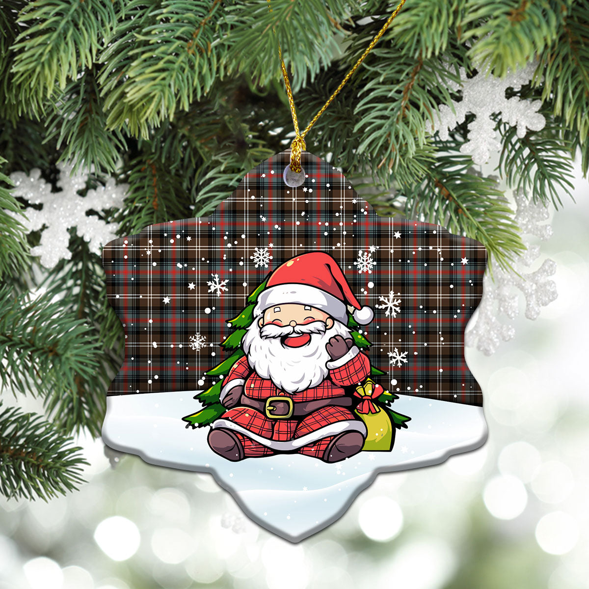 Sutherland Weathered Tartan Christmas Ceramic Ornament - Scottish Santa Style