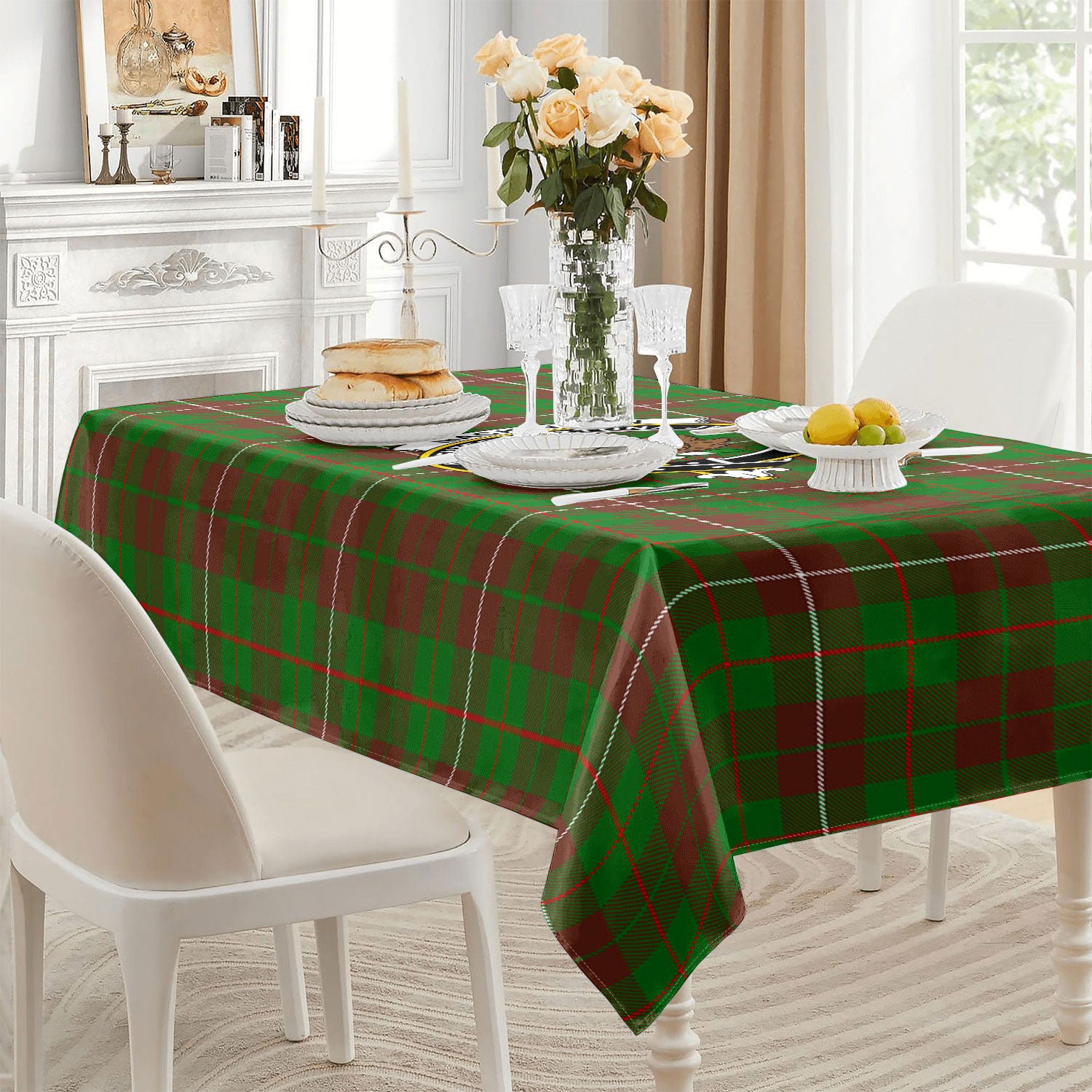 MacKinnon Hunting Modern Tartan Crest Tablecloth