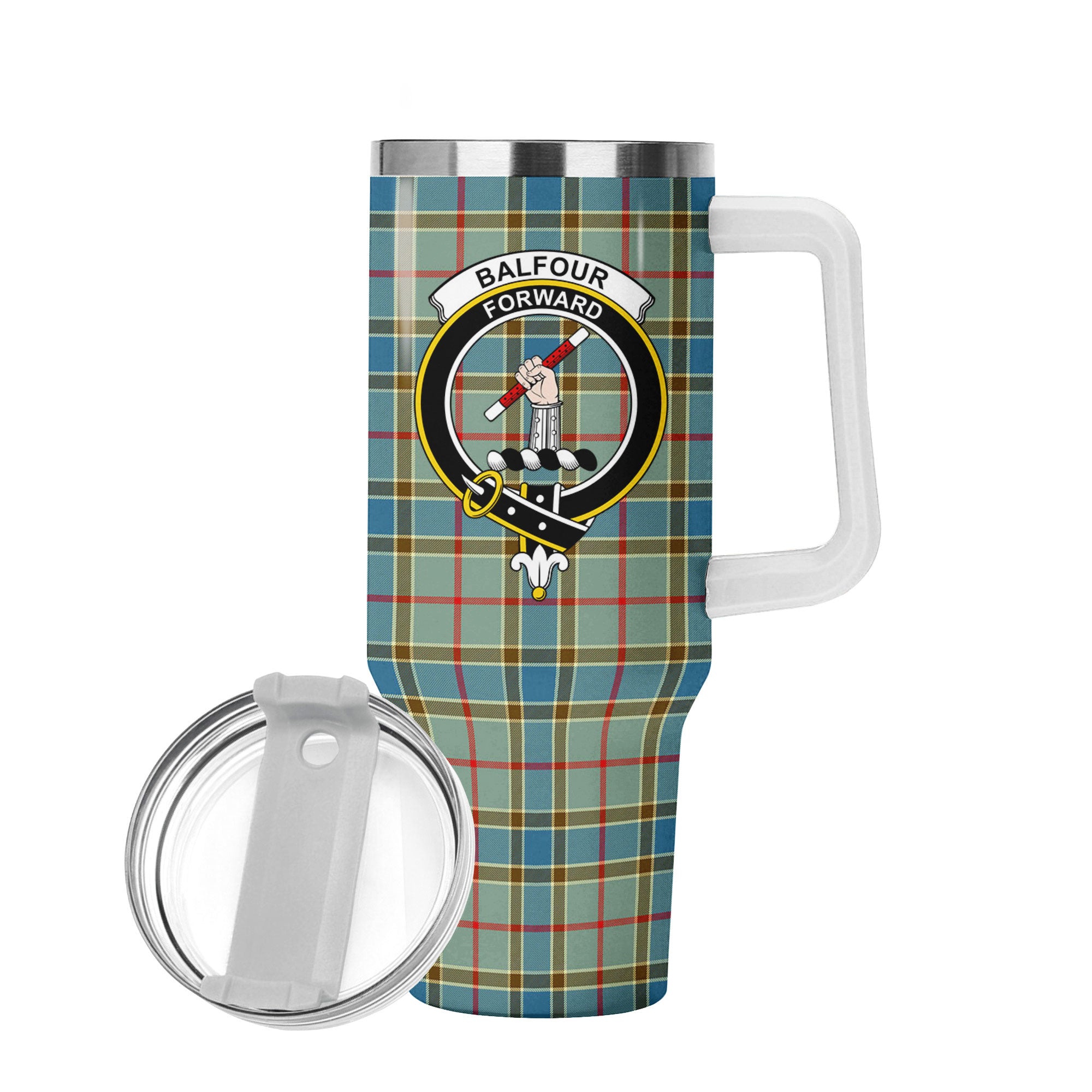 Balfour Blue Tartan Crest 40 oz Insulated Tumbler with Handle