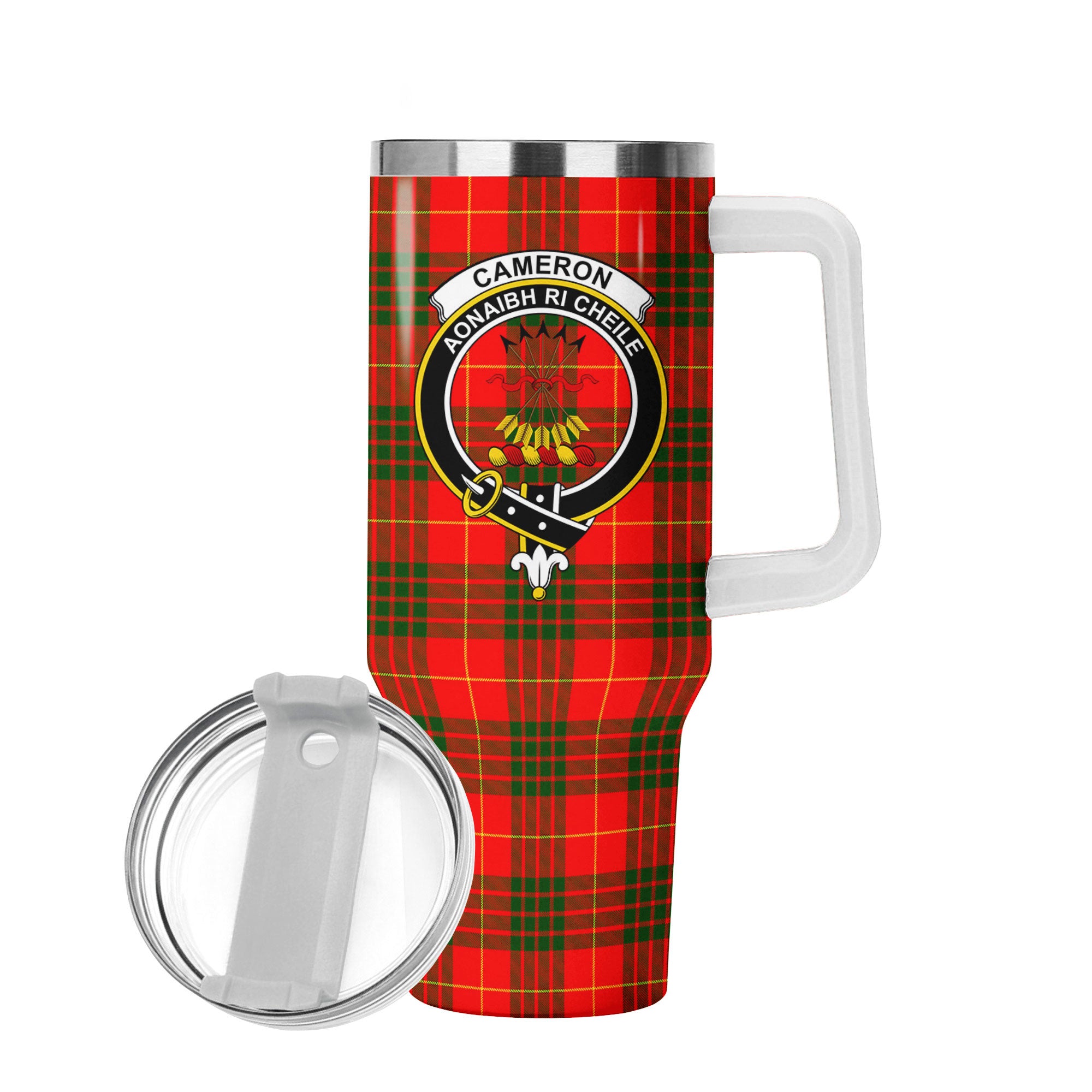Cameron Modern Tartan Crest 40 oz Insulated Tumbler with Handle