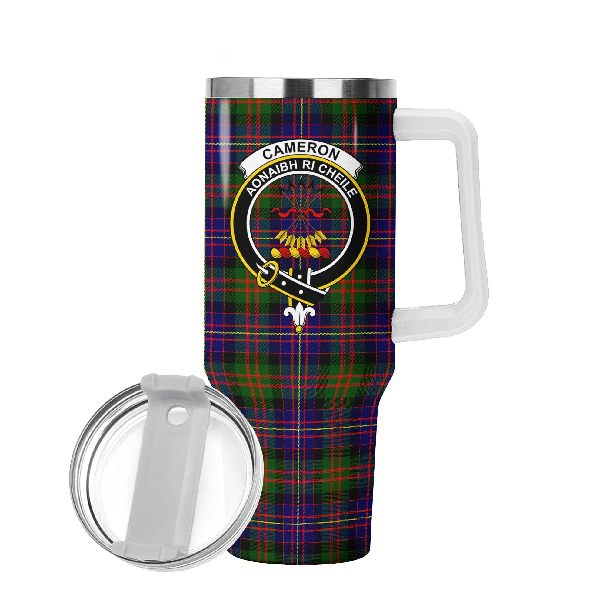 Cameron of Erracht Modern Tartan Crest 40 oz Insulated Tumbler with Handle