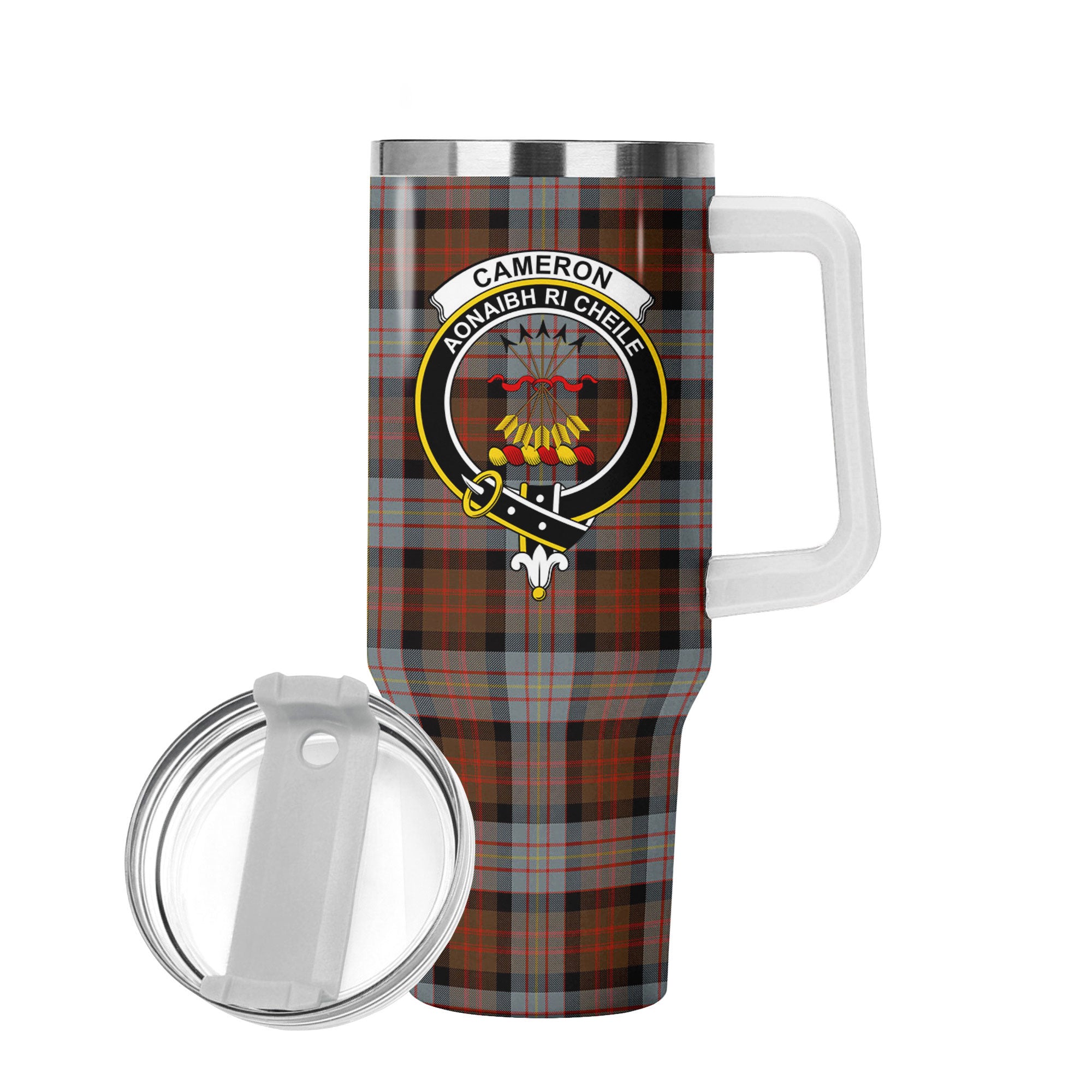 Cameron of Erracht Weathered Tartan Crest 40 oz Insulated Tumbler with Handle