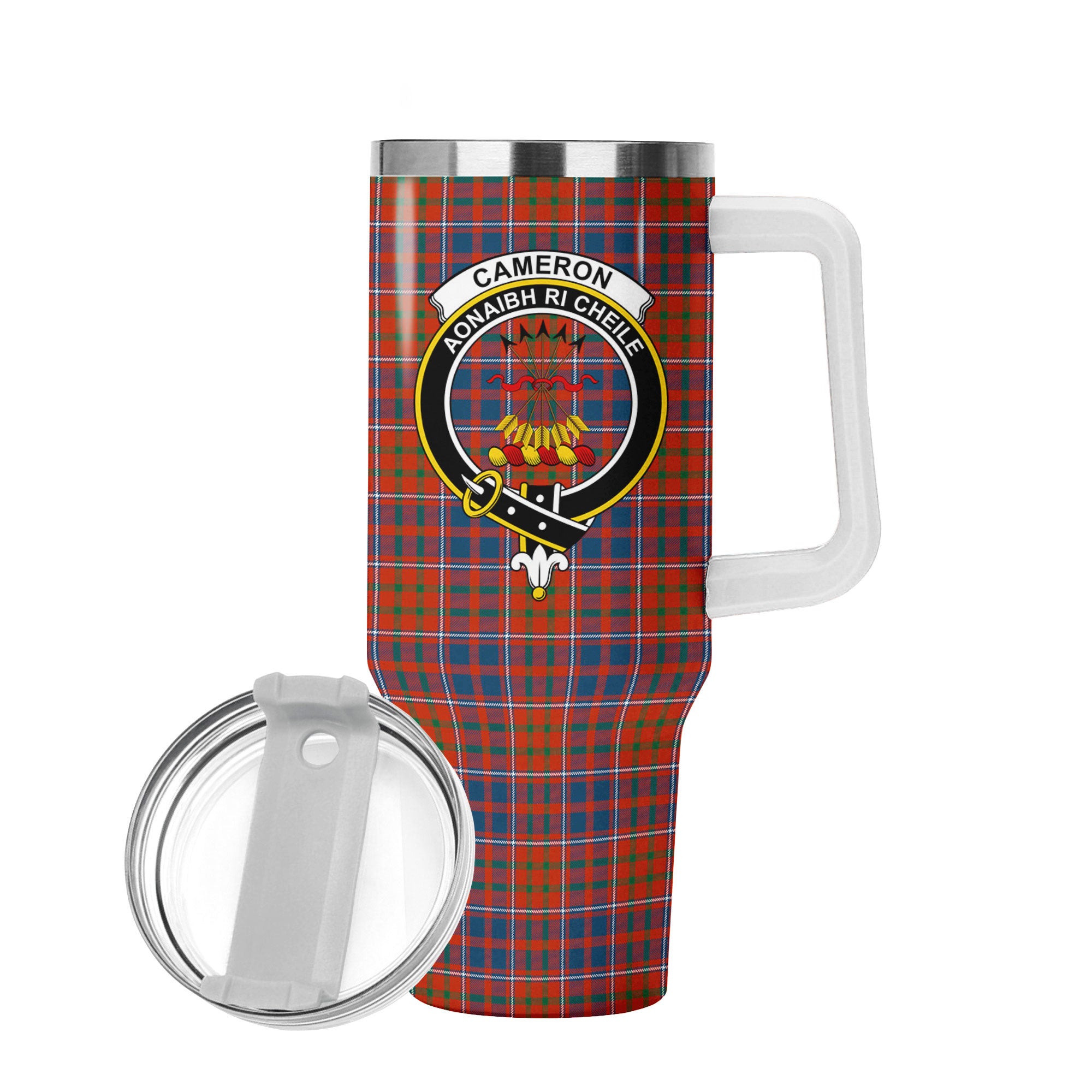 Cameron of Lochiel Ancient Tartan Crest 40 oz Insulated Tumbler with Handle