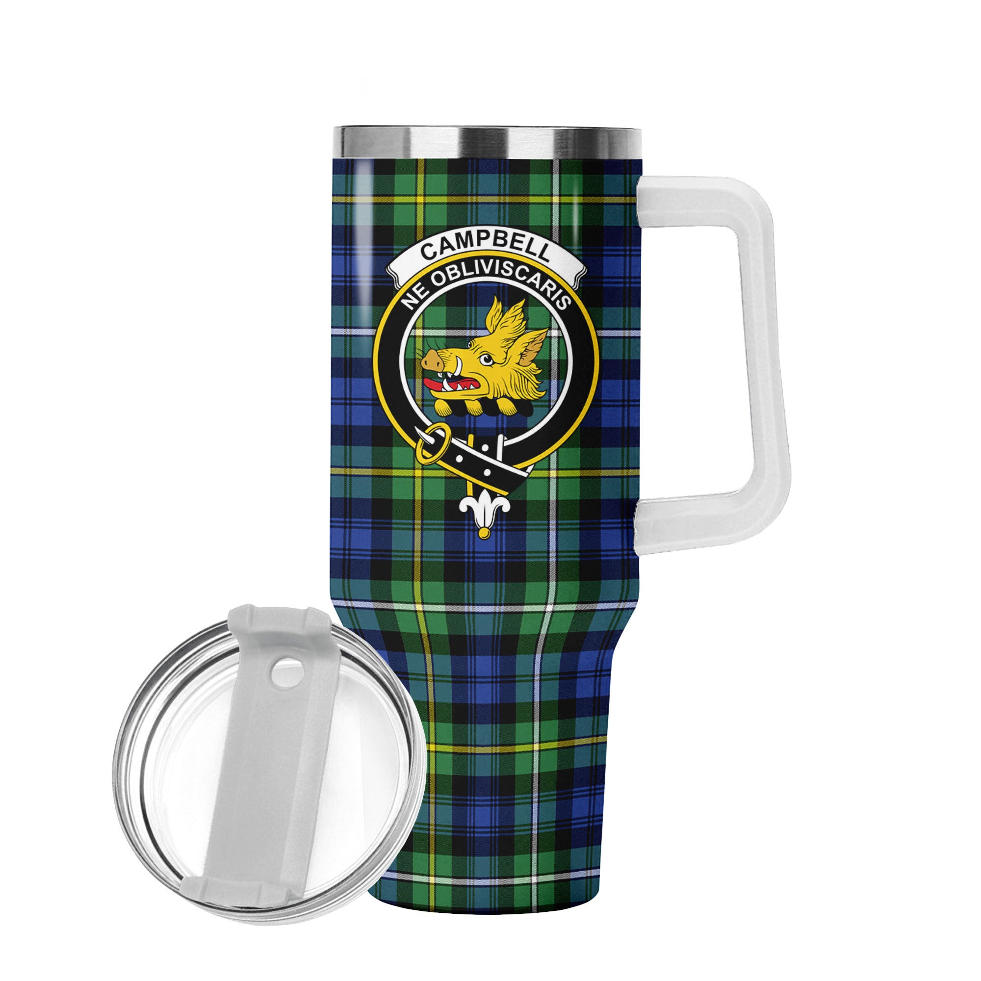 Campbell Argyll Ancient Tartan Crest 40 oz Insulated Tumbler with Handle