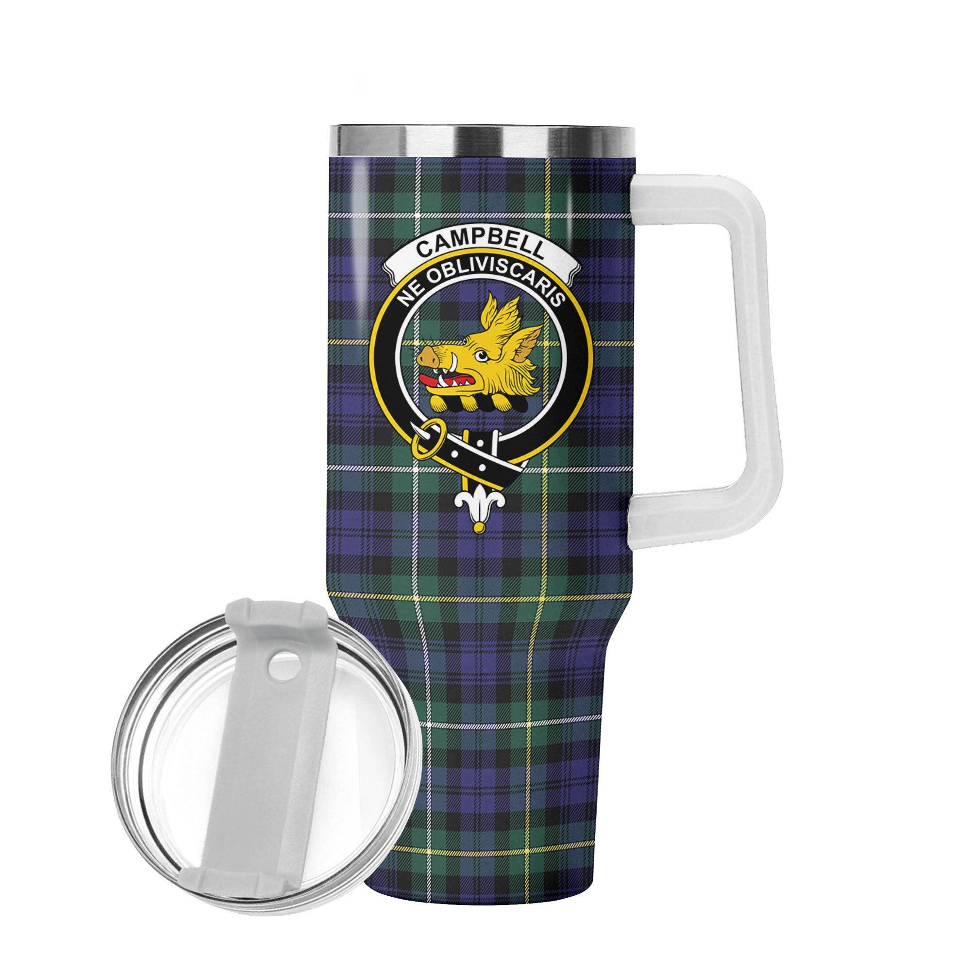 Campbell Argyll Modern Tartan Crest 40 oz Insulated Tumbler with Handle