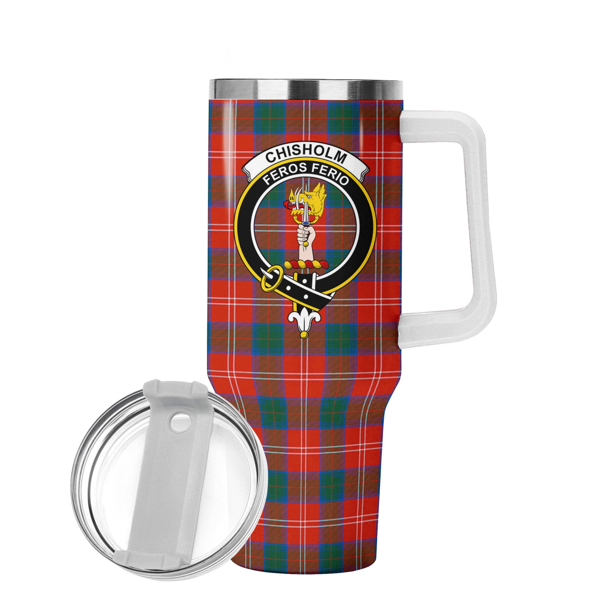 Chisholm Ancient Tartan Crest 40 oz Insulated Tumbler with Handle