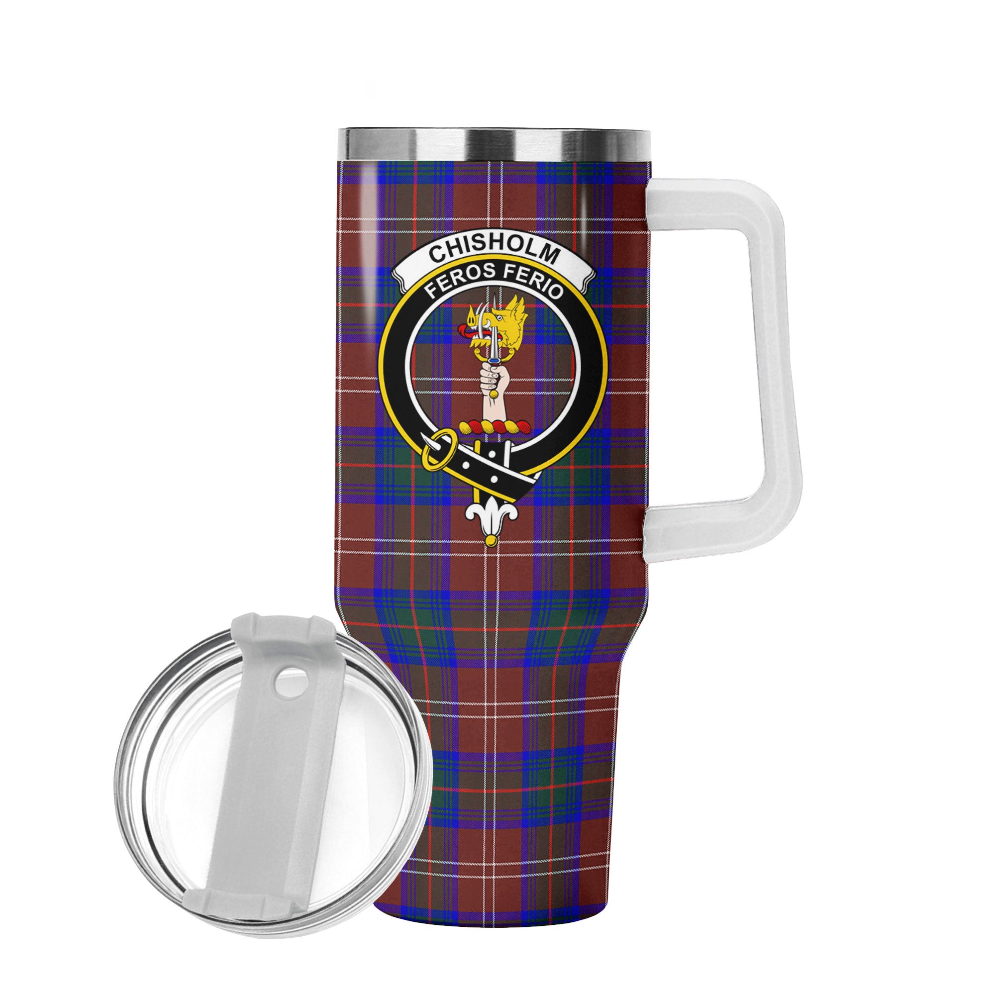 Chisholm Hunting Modern Tartan Crest 40 oz Insulated Tumbler with Handle