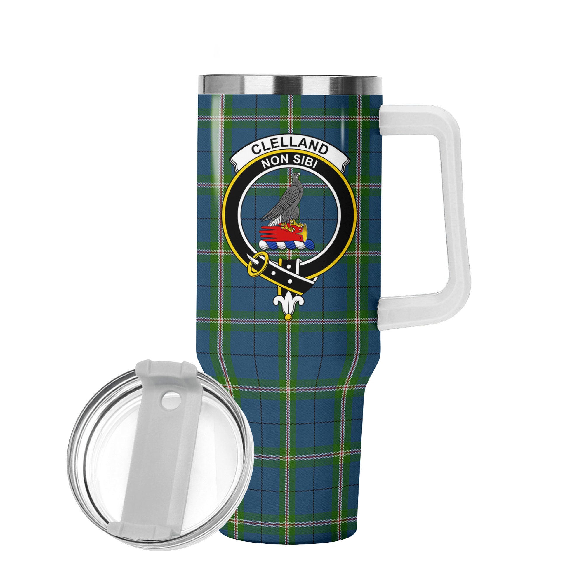 Clelland Tartan Crest 40 oz Insulated Tumbler with Handle
