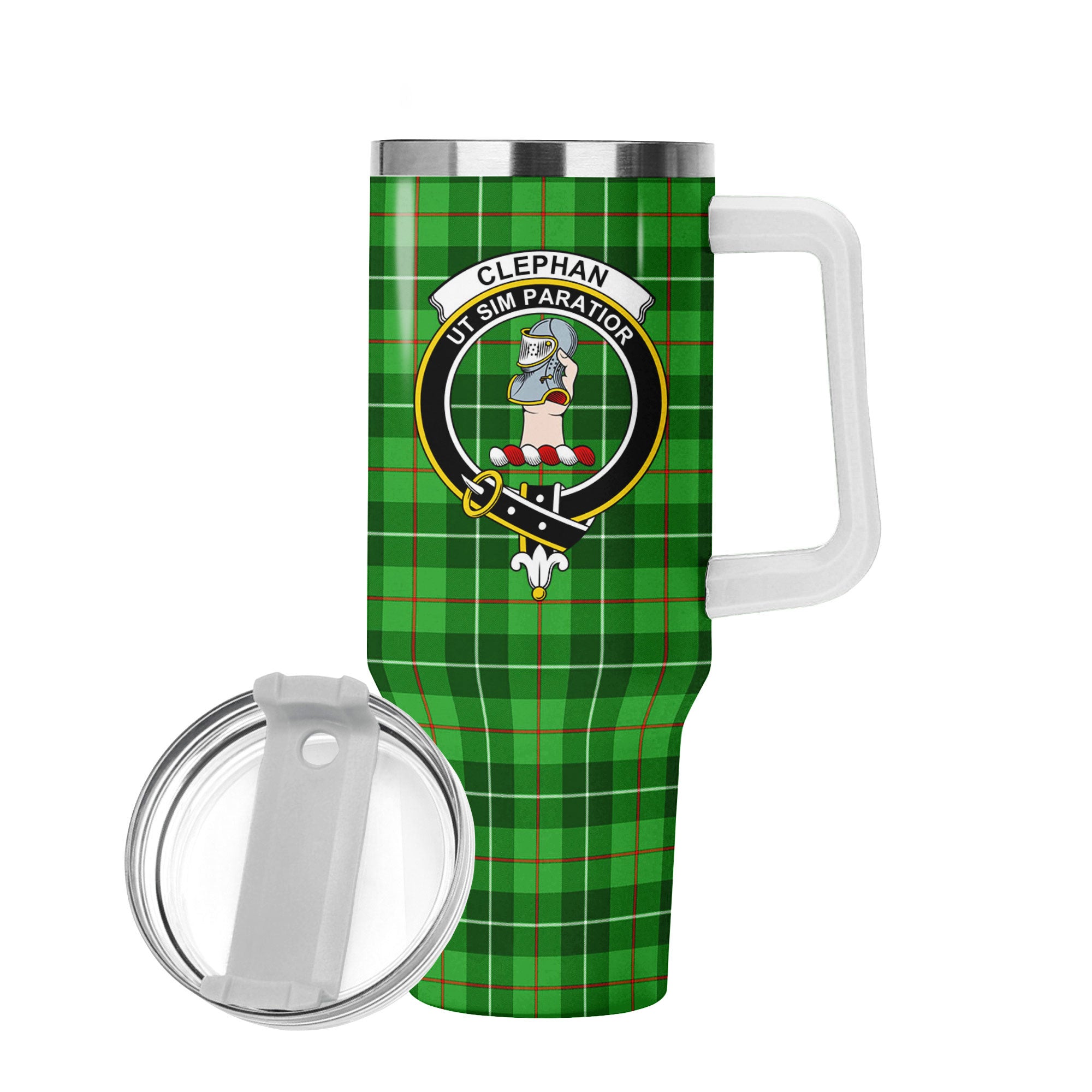 Clephan (or Clephane) Tartan Crest 40 oz Insulated Tumbler with Handle