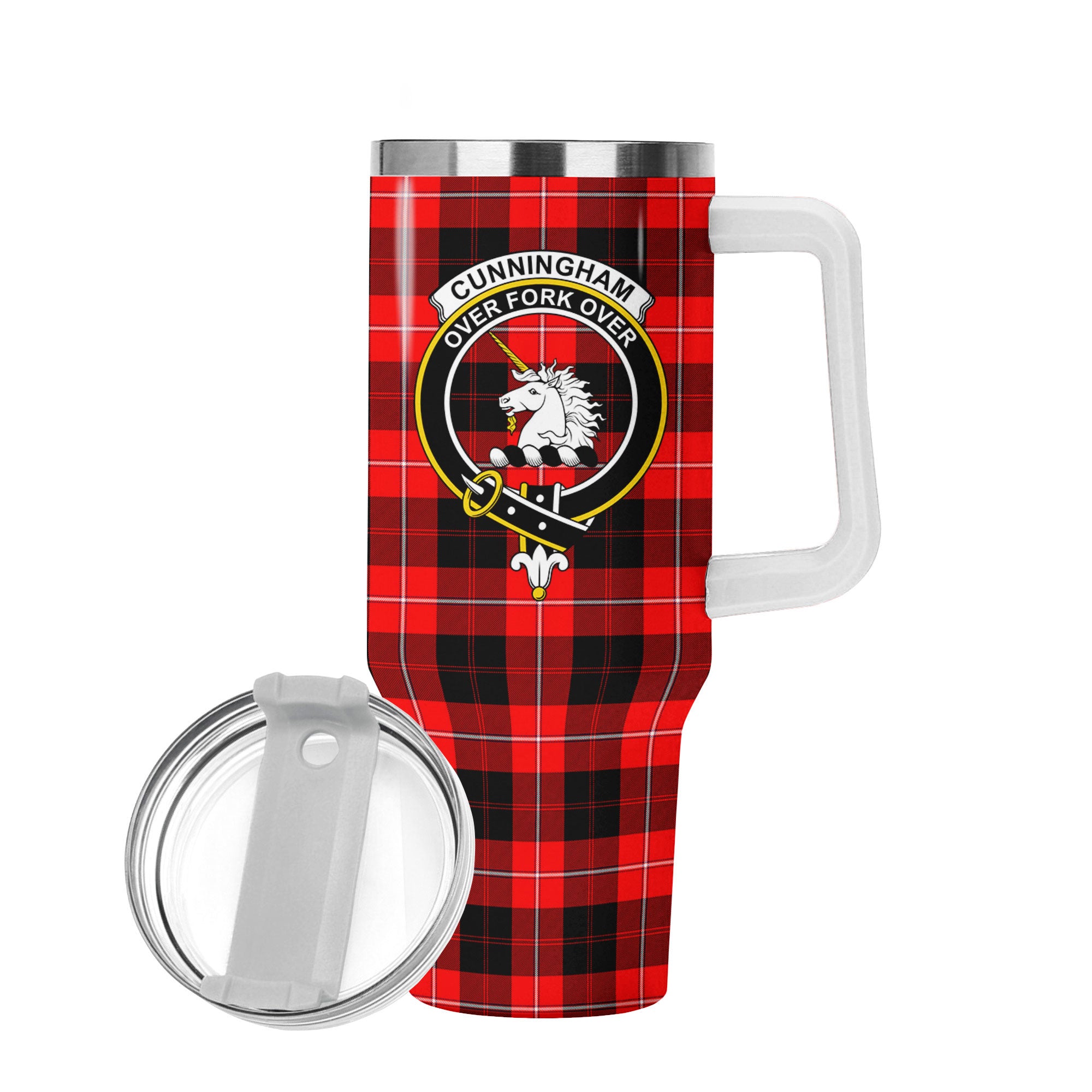 Cunningham Modern Tartan Crest 40 oz Insulated Tumbler with Handle
