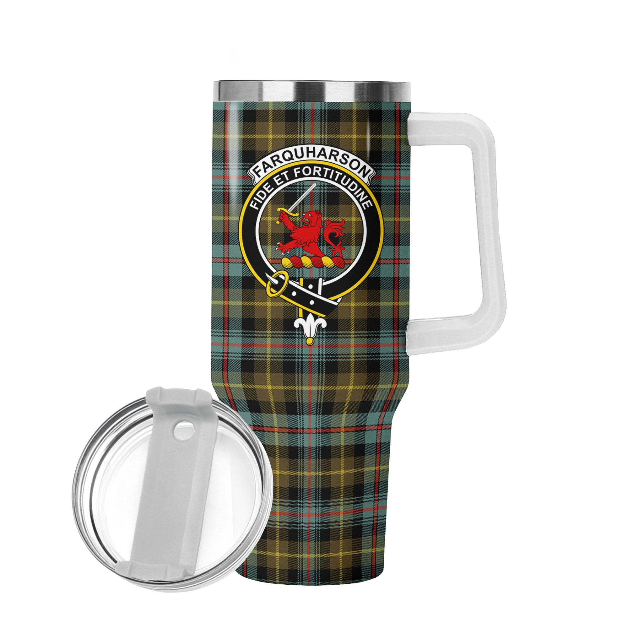 Farquharson Weathered Tartan Crest 40 oz Insulated Tumbler with Handle