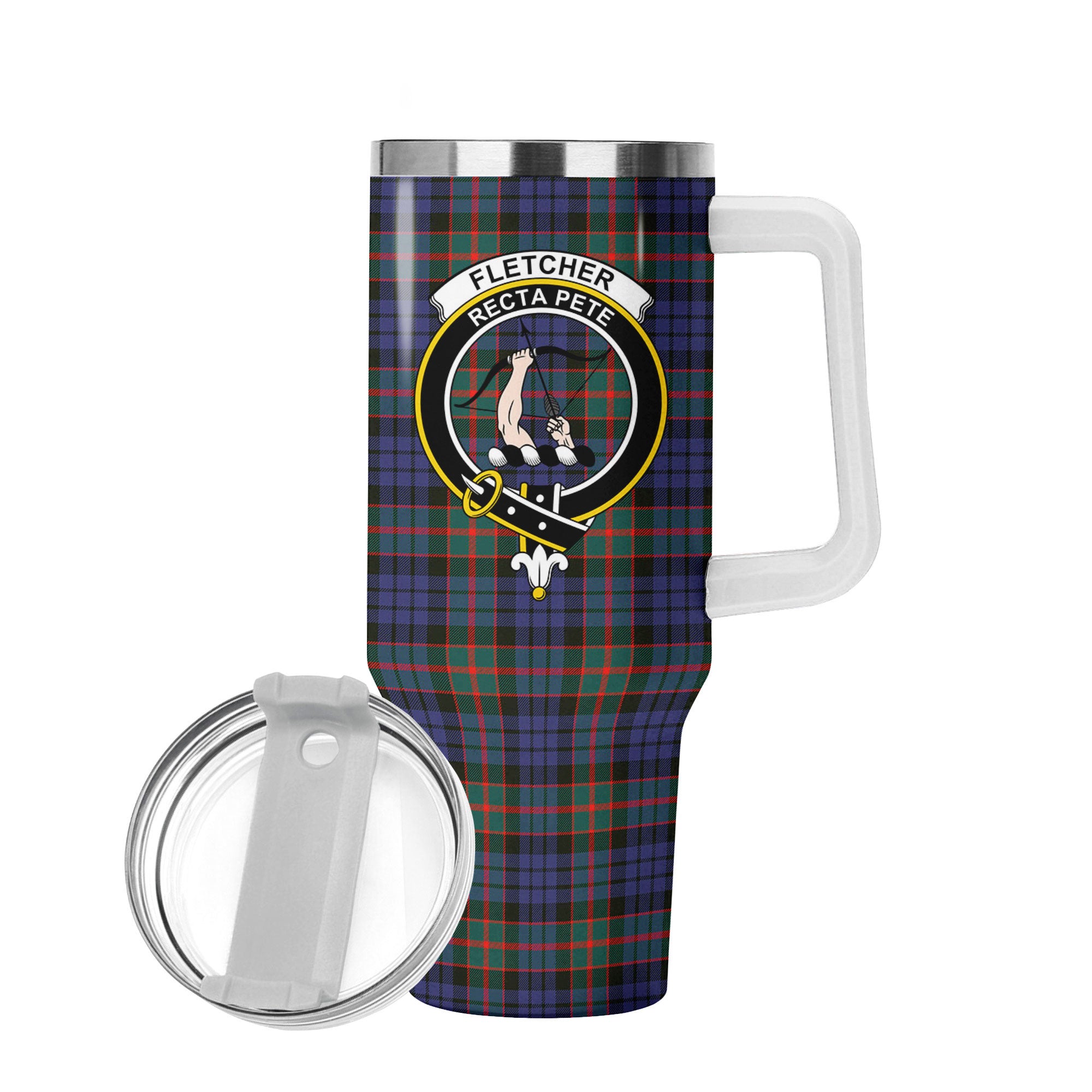 Fletcher of Dunans Tartan Crest 40 oz Insulated Tumbler with Handle