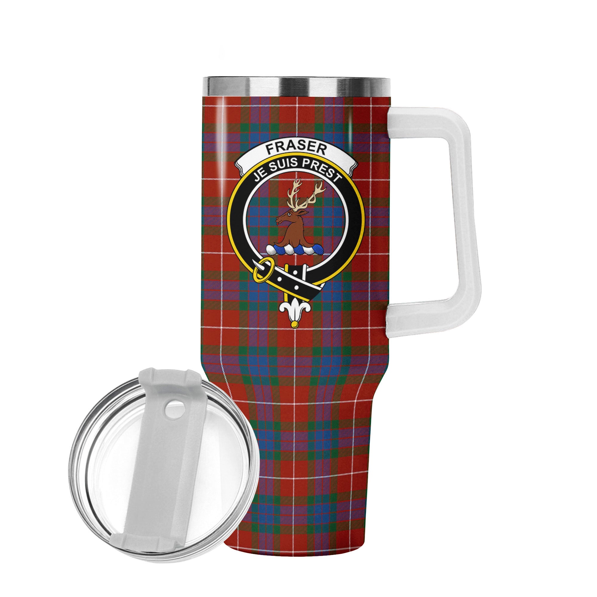 Fraser (of Lovat) Ancient Tartan Crest 40 oz Insulated Tumbler with Handle