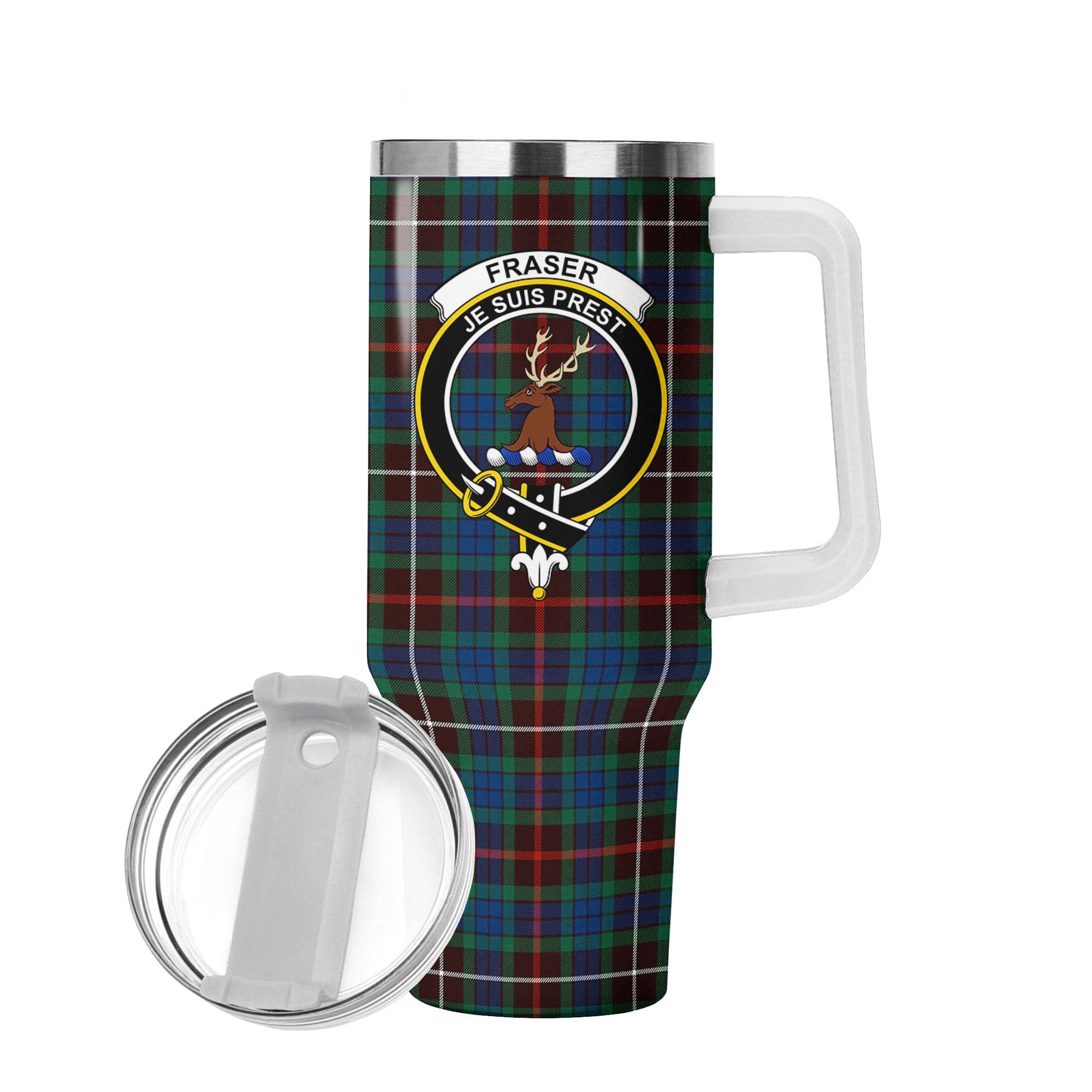 Fraser (of Lovat) Hunting Ancient Tartan Crest 40 oz Insulated Tumbler with Handle