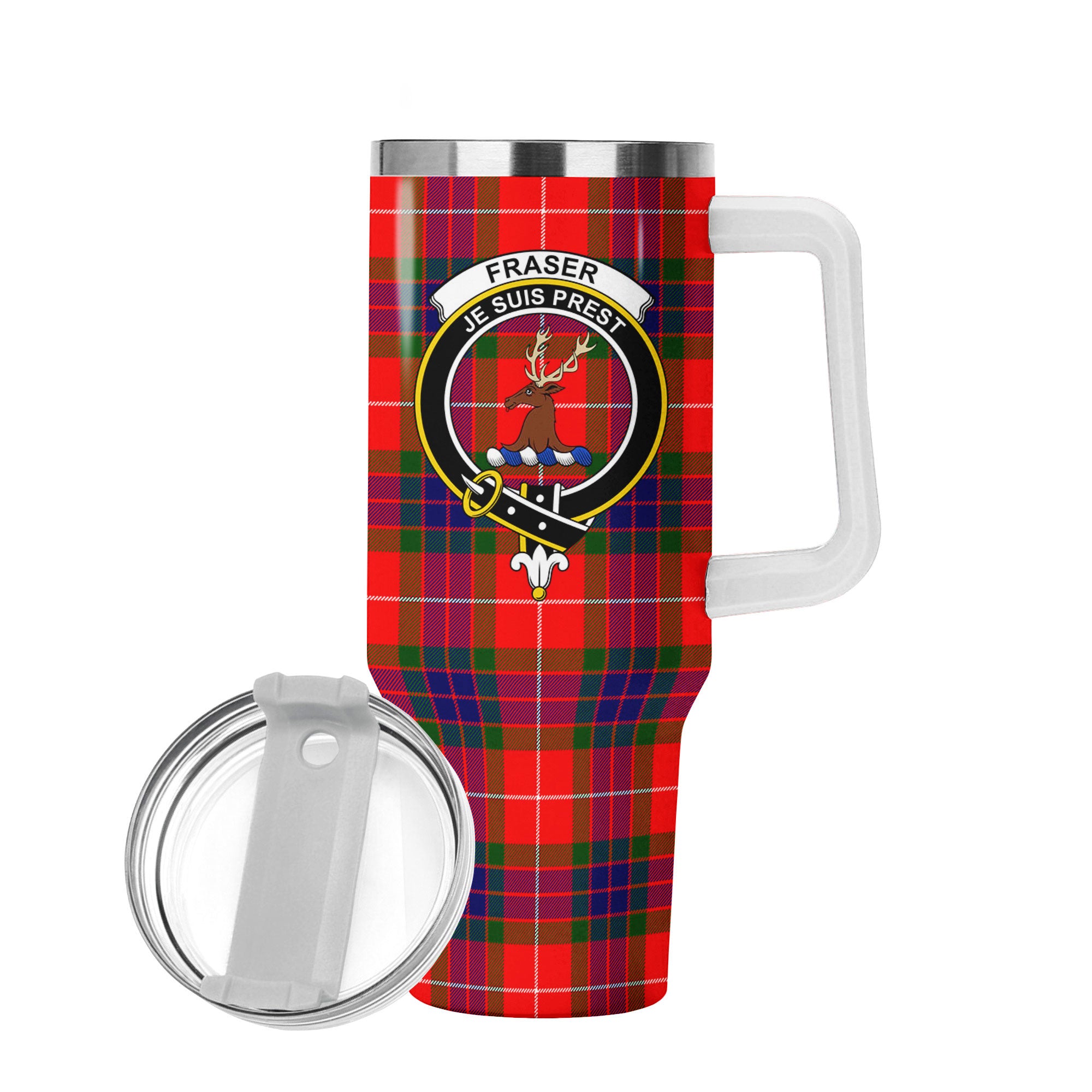 Fraser (of Lovat) Modern Tartan Crest 40 oz Insulated Tumbler with Handle