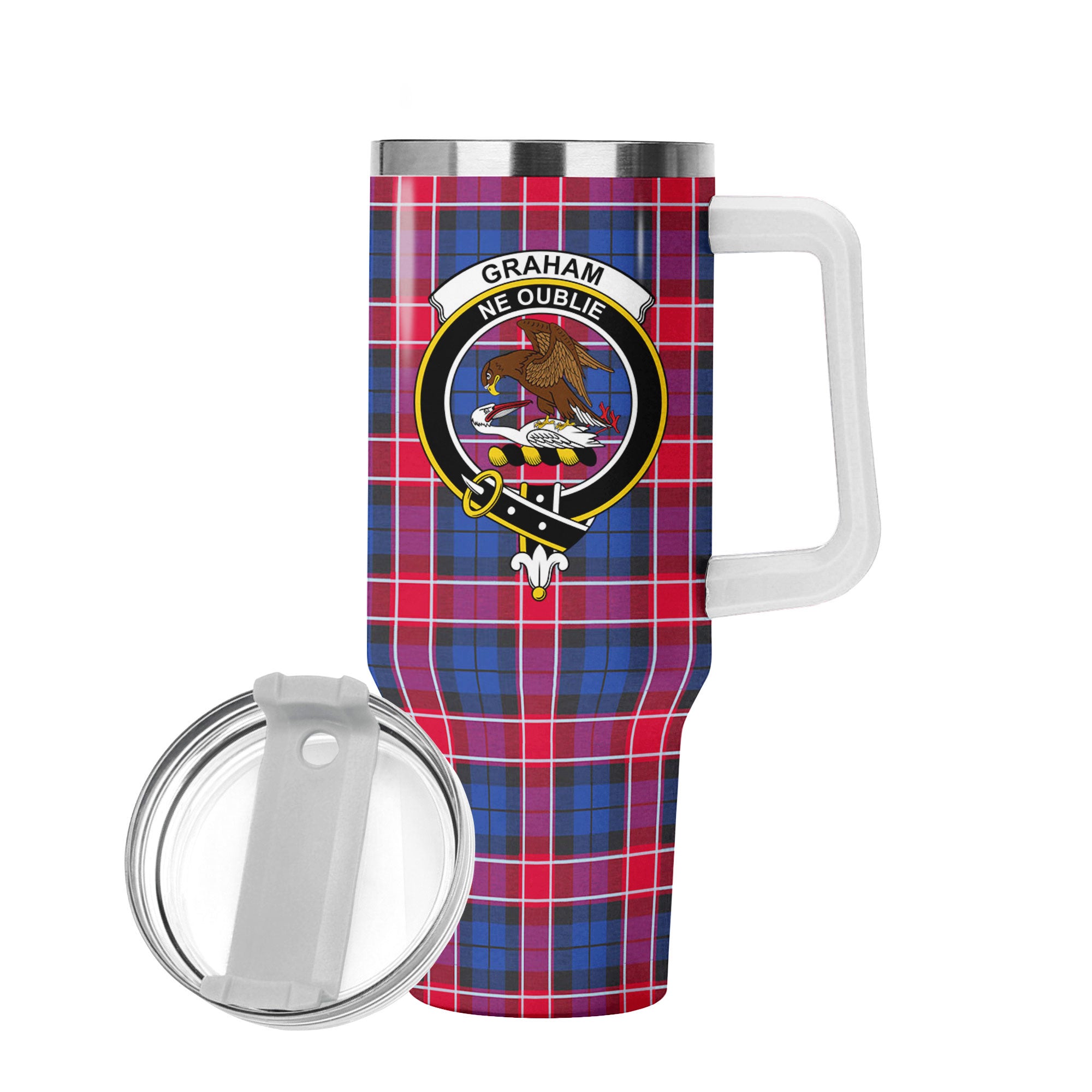 Graham of Menteith Red Tartan Crest 40 oz Insulated Tumbler with Handle