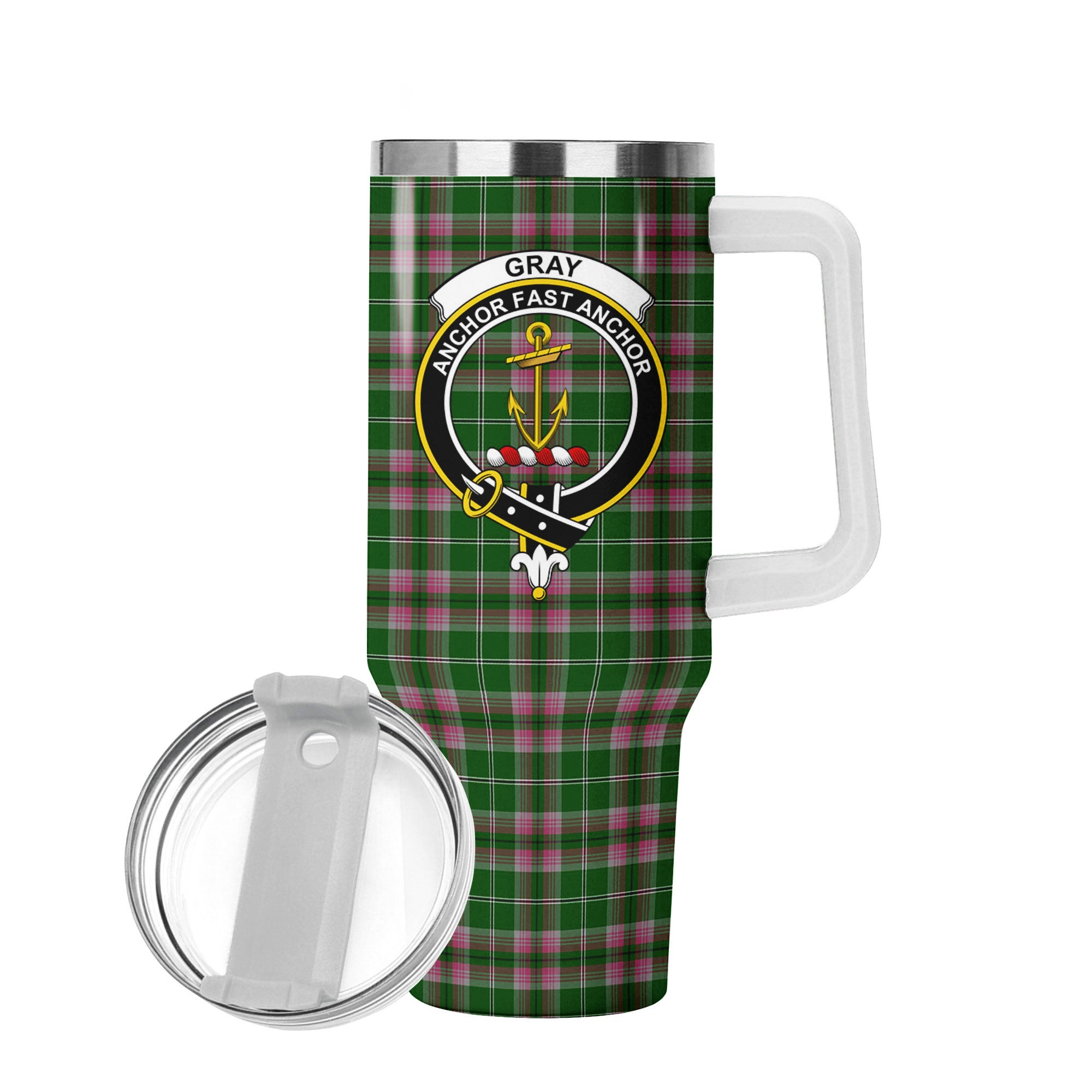 Gray Hunting Tartan Crest 40 oz Insulated Tumbler with Handle