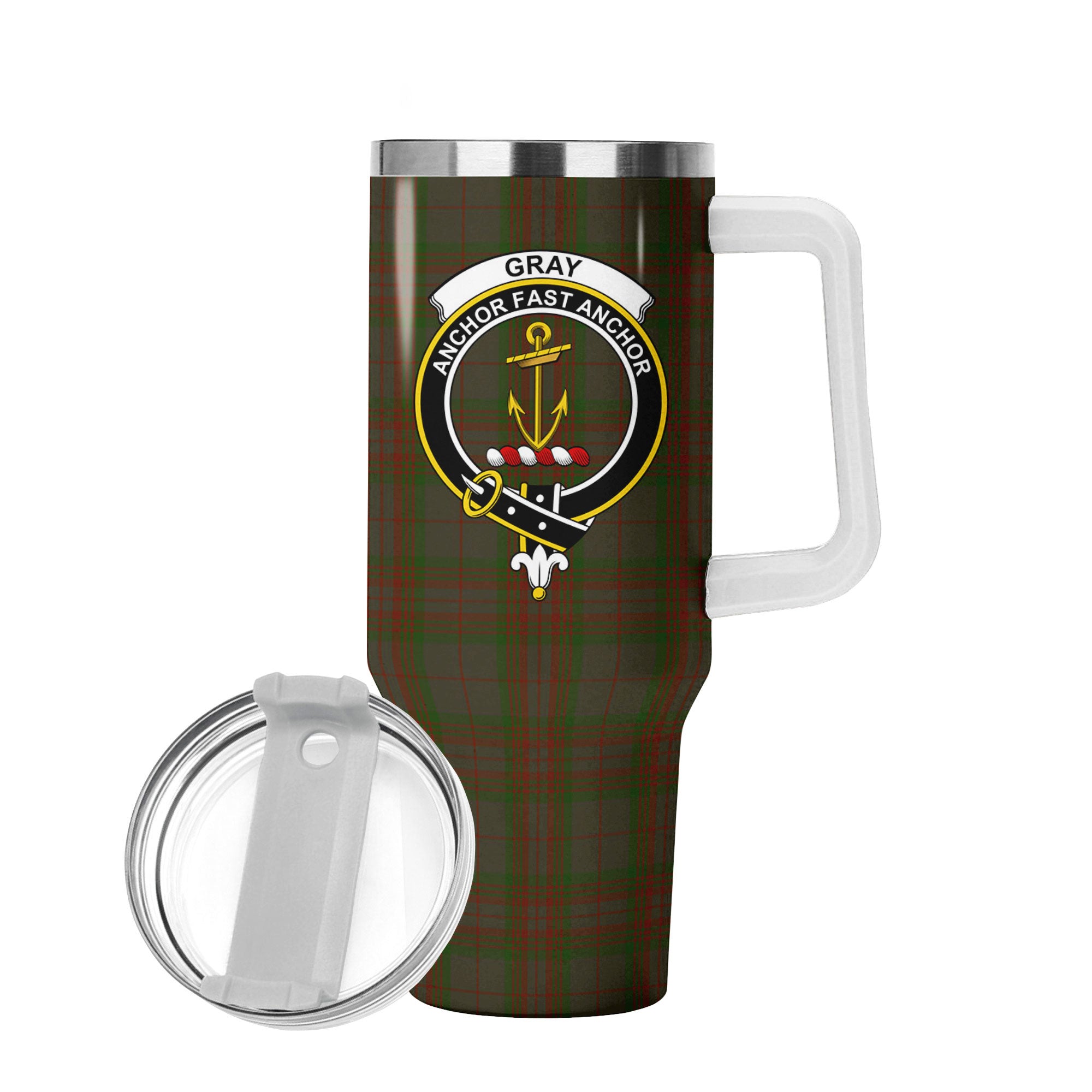 Gray Tartan Crest 40 oz Insulated Tumbler with Handle