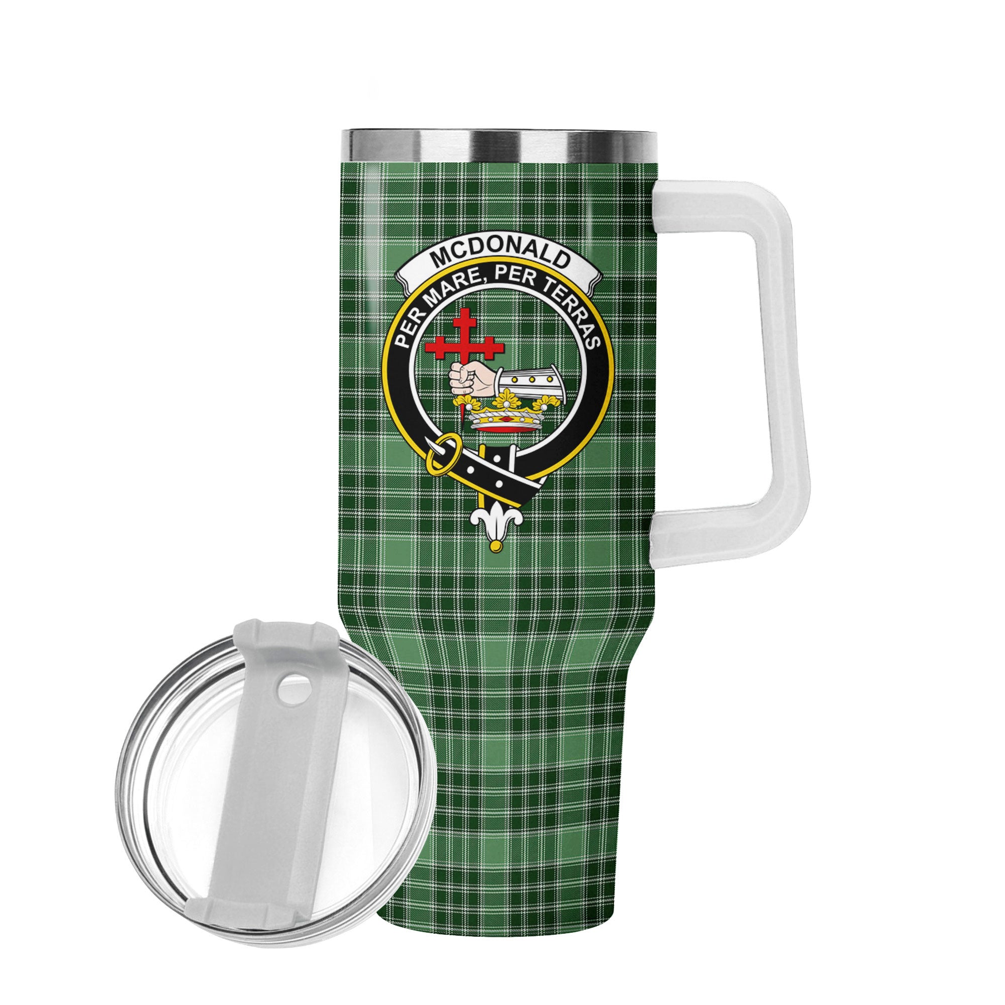 McDonald Lord of the Isles Hunting Tartan Crest 40 oz Insulated Tumbler with Handle