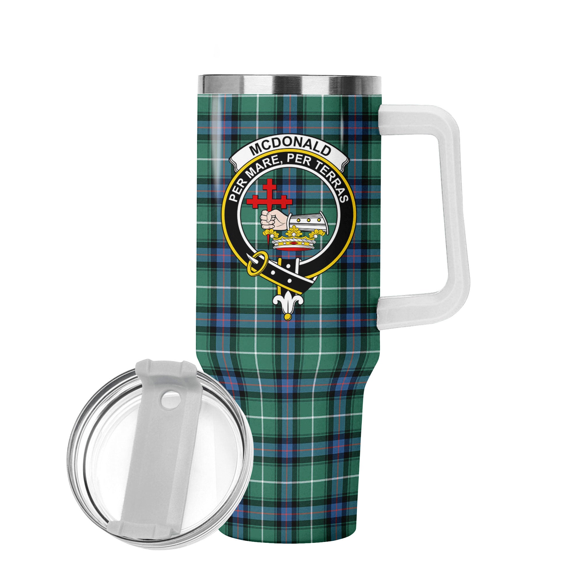 McDonald of the Isles Hunting Ancient Tartan Crest 40 oz Insulated Tumbler with Handle