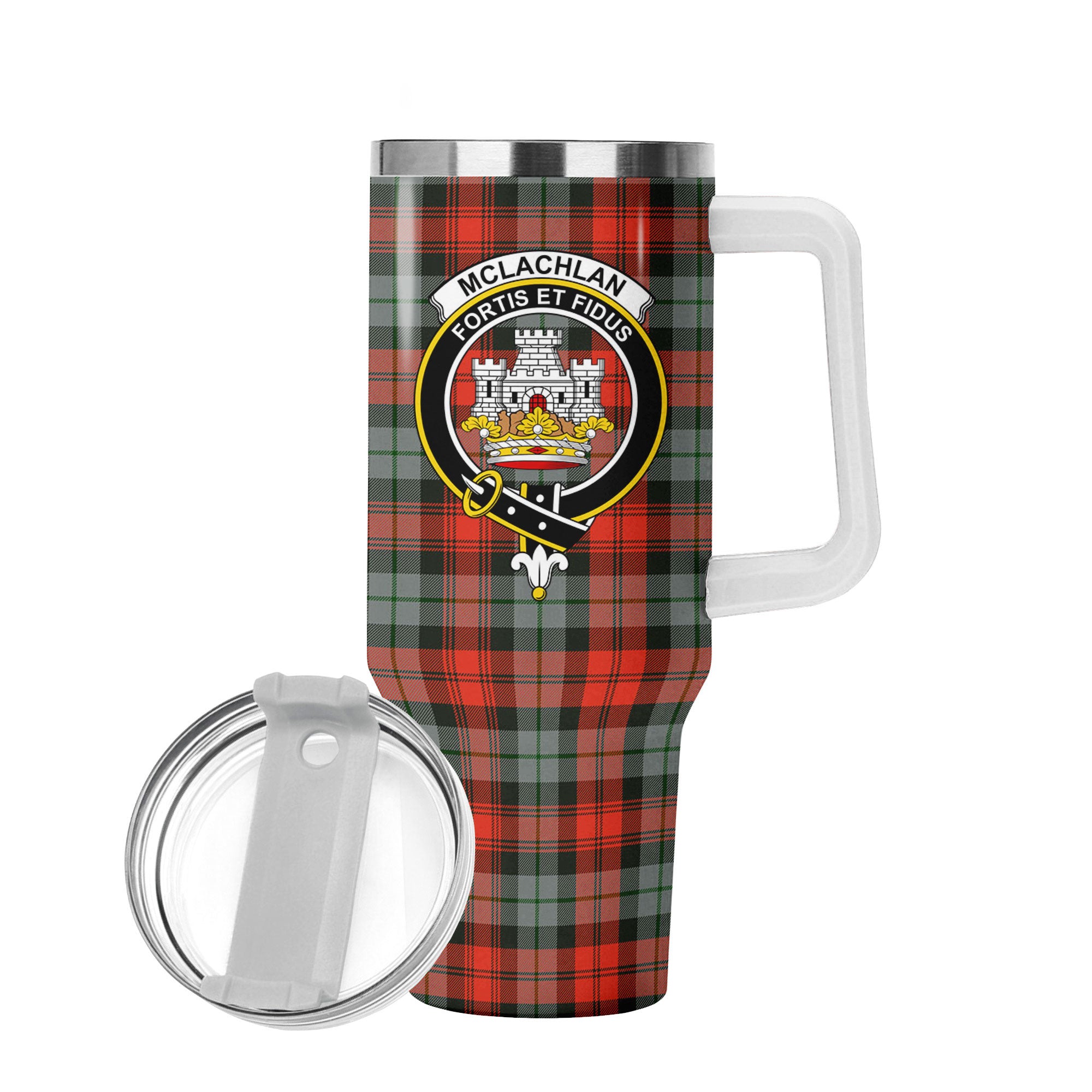 McLachlan Weathered Tartan Crest 40 oz Insulated Tumbler with Handle