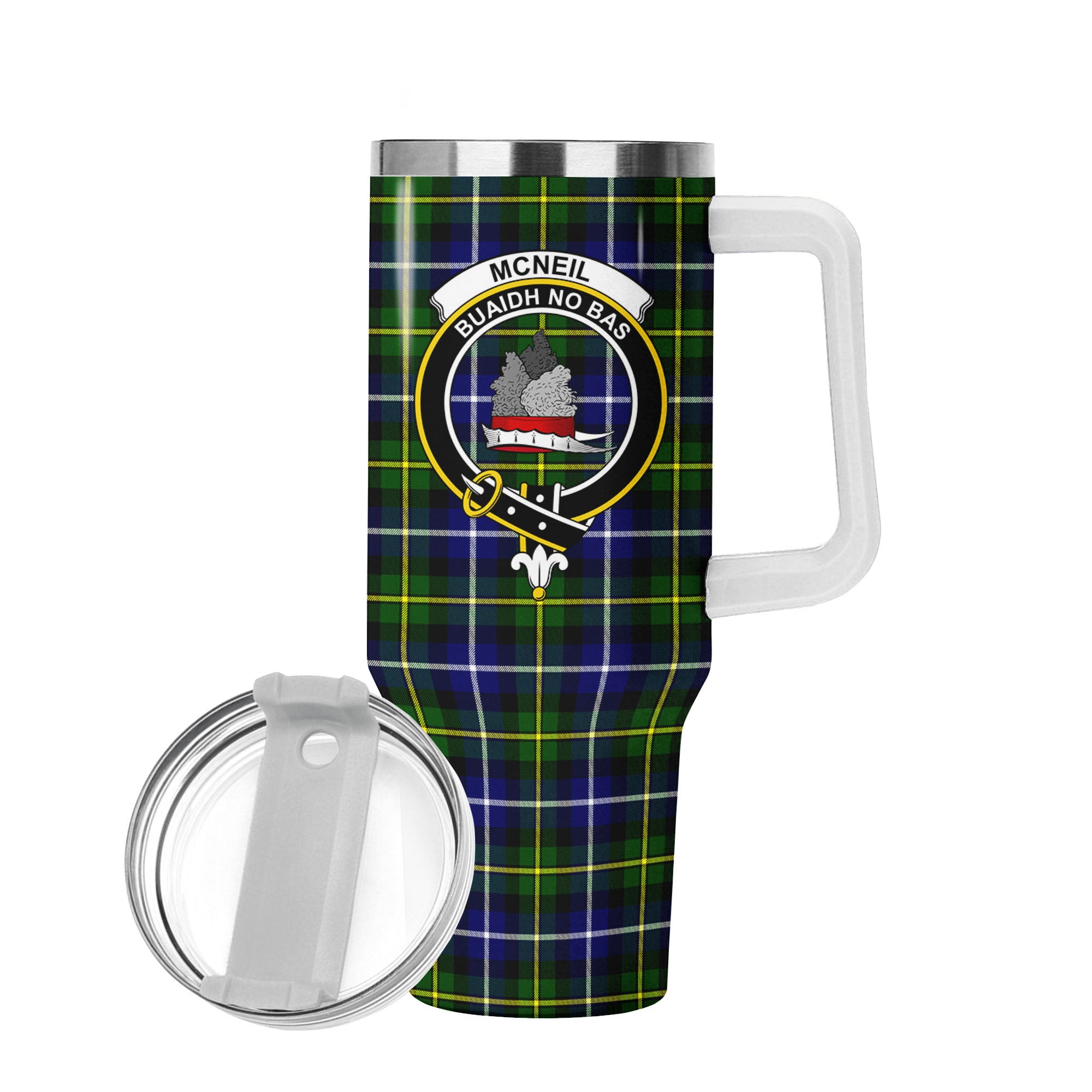 McNeil of Barra Modern Tartan Crest 40 oz Insulated Tumbler with Handle