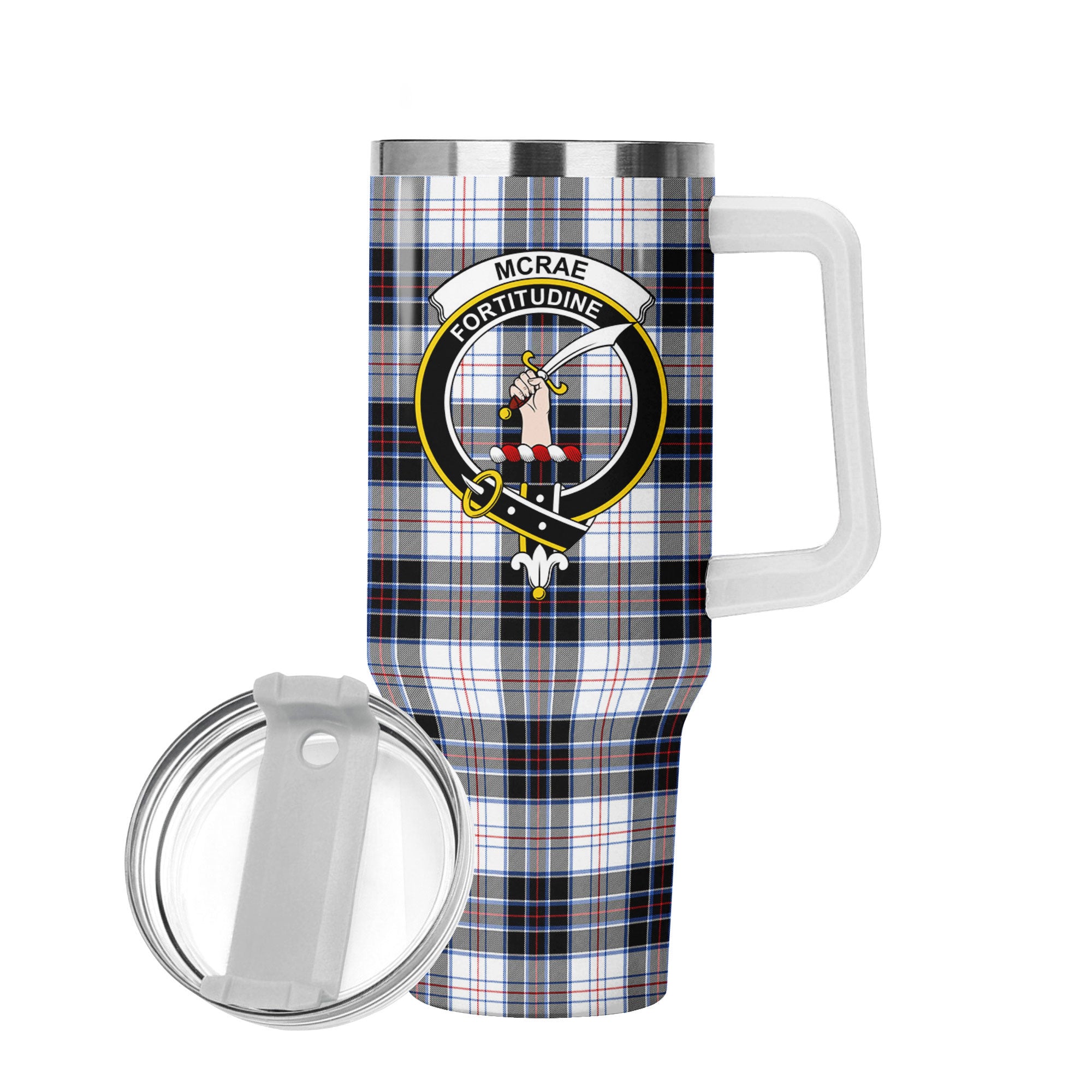 McRae Dress Modern Tartan Crest 40 oz Insulated Tumbler with Handle