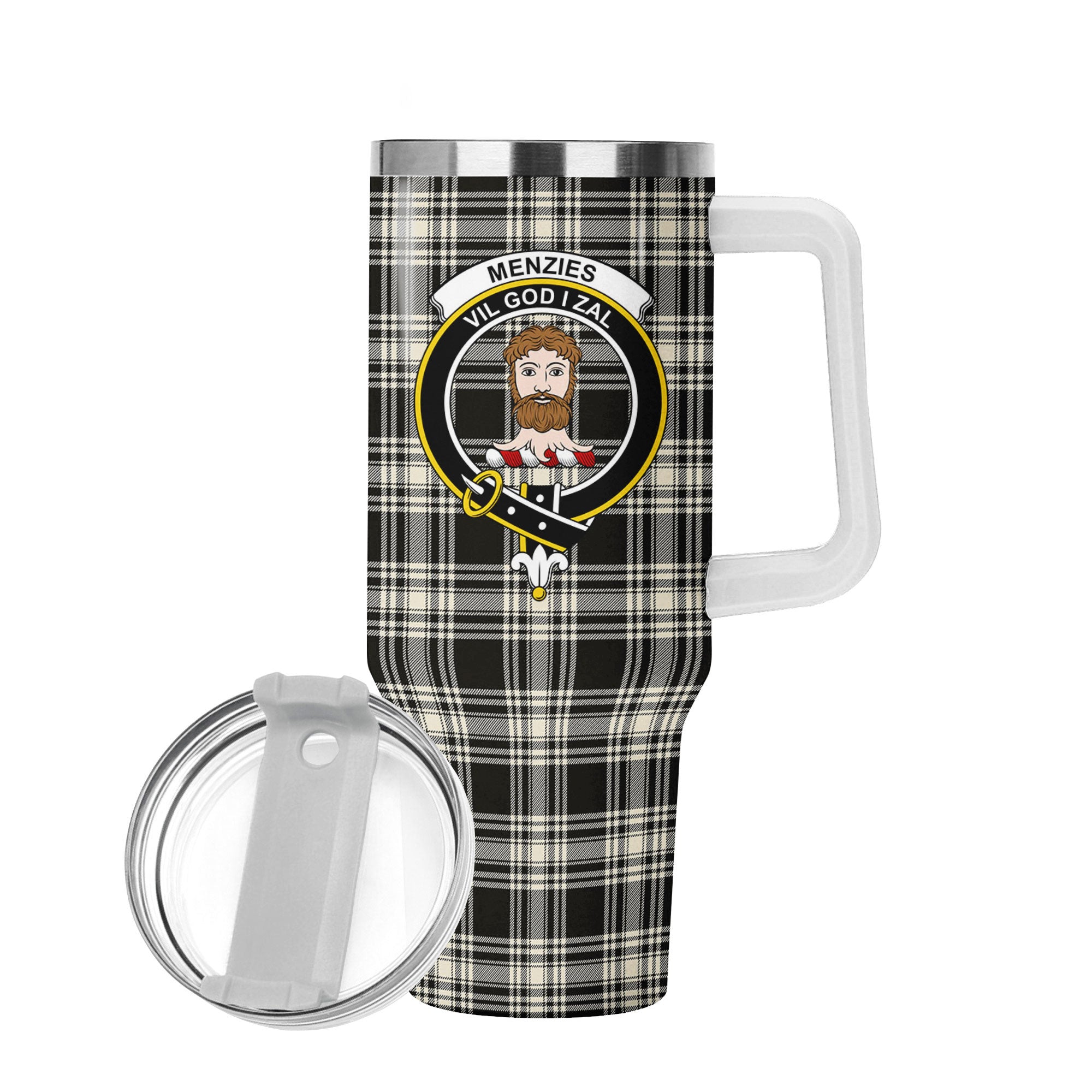 Menzies Black - White Ancient Tartan Crest 40 oz Insulated Tumbler with Handle