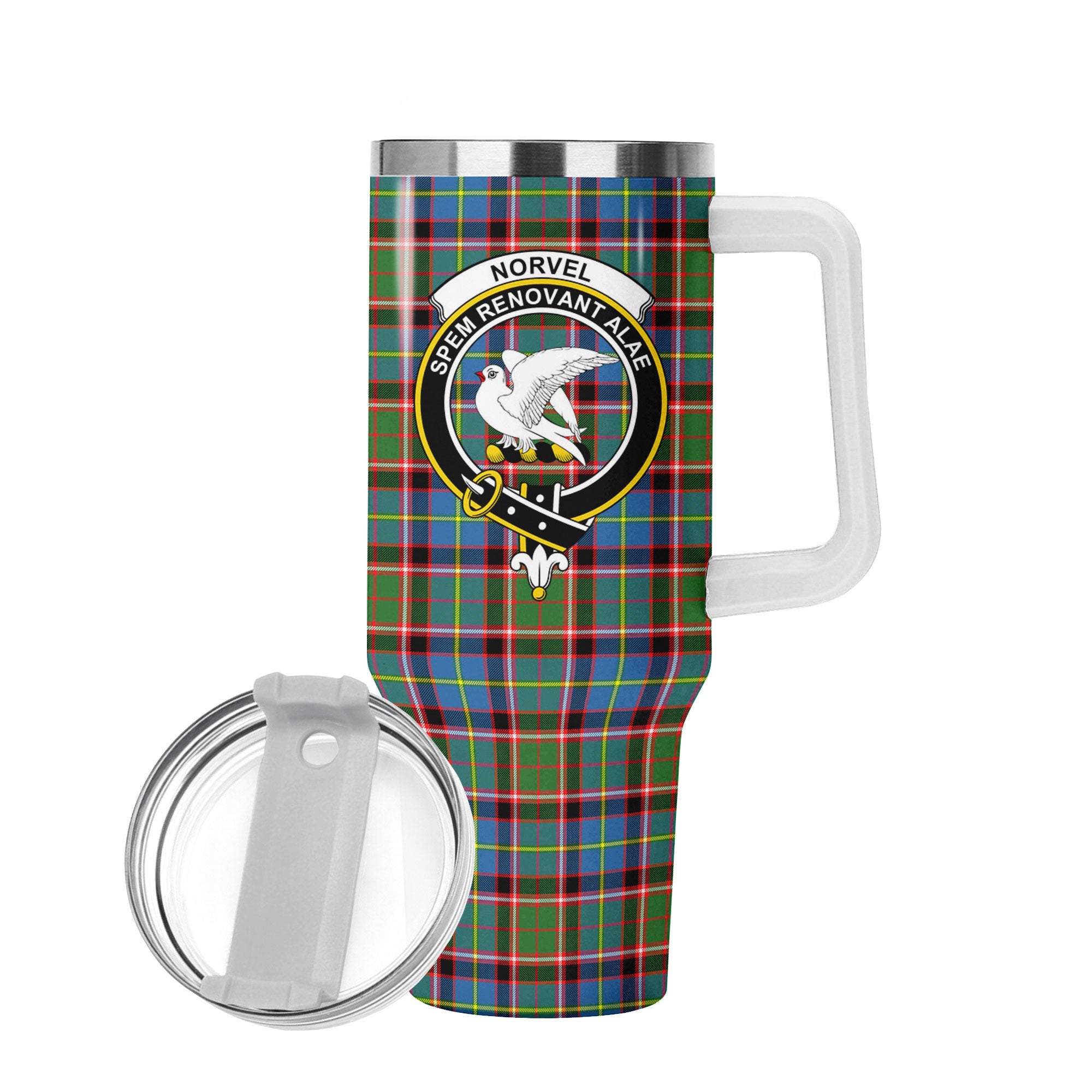 Norvel (or Norvill) Tartan Crest 40 oz Insulated Tumbler with Handle