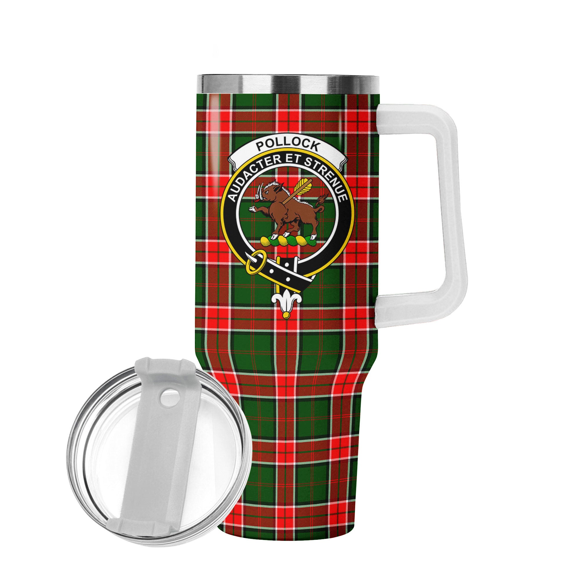 Pollock Tartan Crest 40 oz Insulated Tumbler with Handle