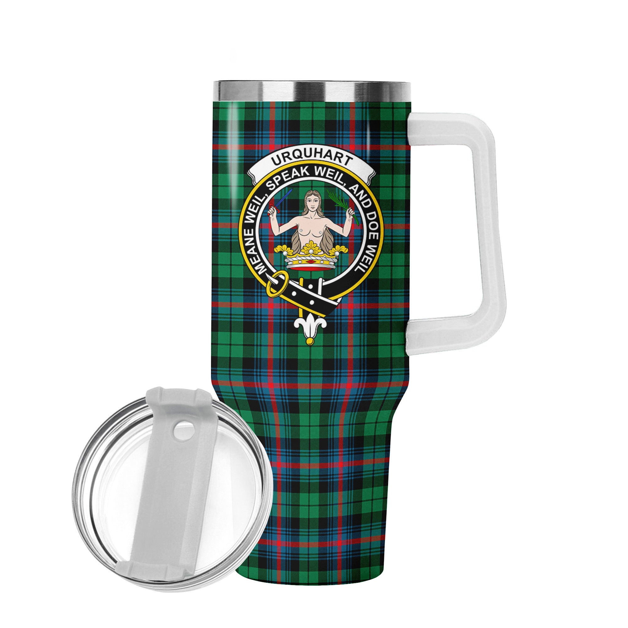 Urquhart Broad Red Ancient Tartan Crest 40 oz Insulated Tumbler with Handle