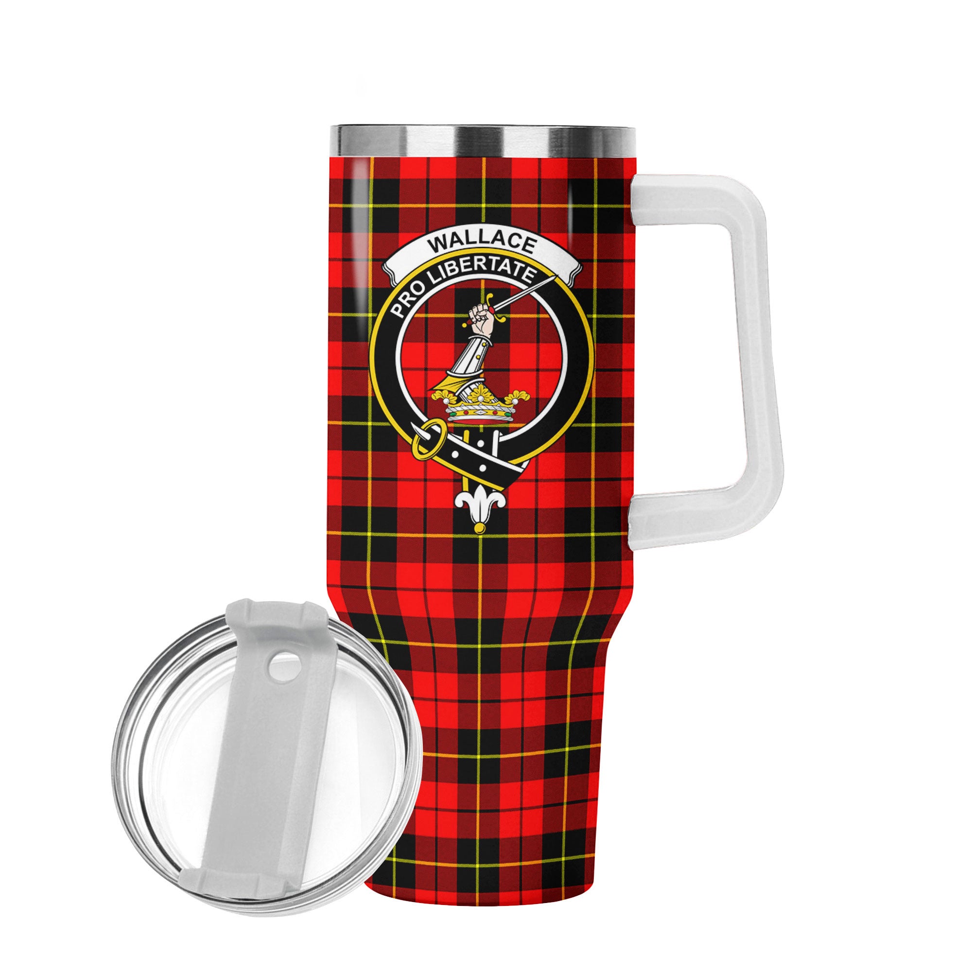 Wallace Hunting Red Tartan Crest 40 oz Insulated Tumbler with Handle