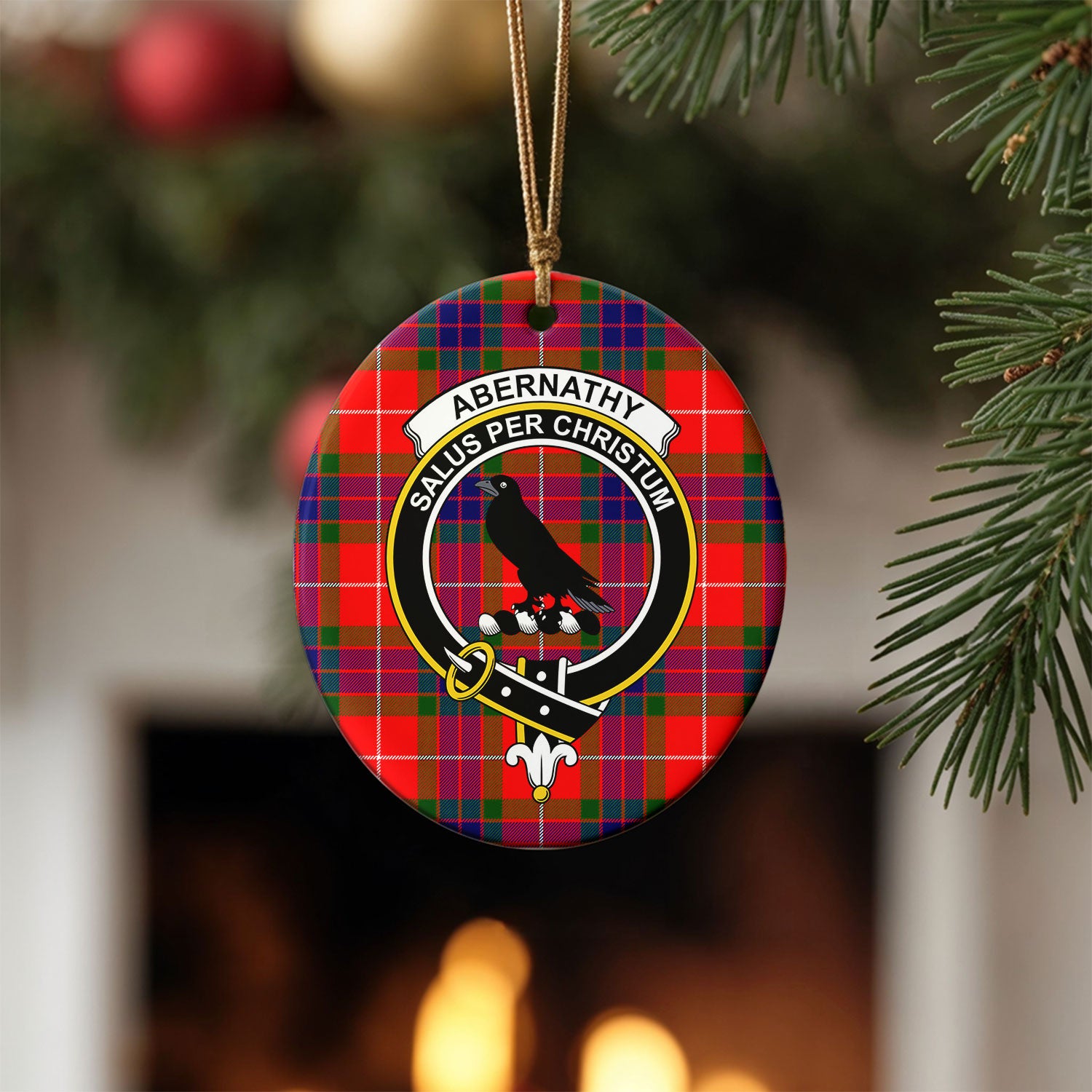 Abernathy Tartan Crest Christmas Ceramic Ornament