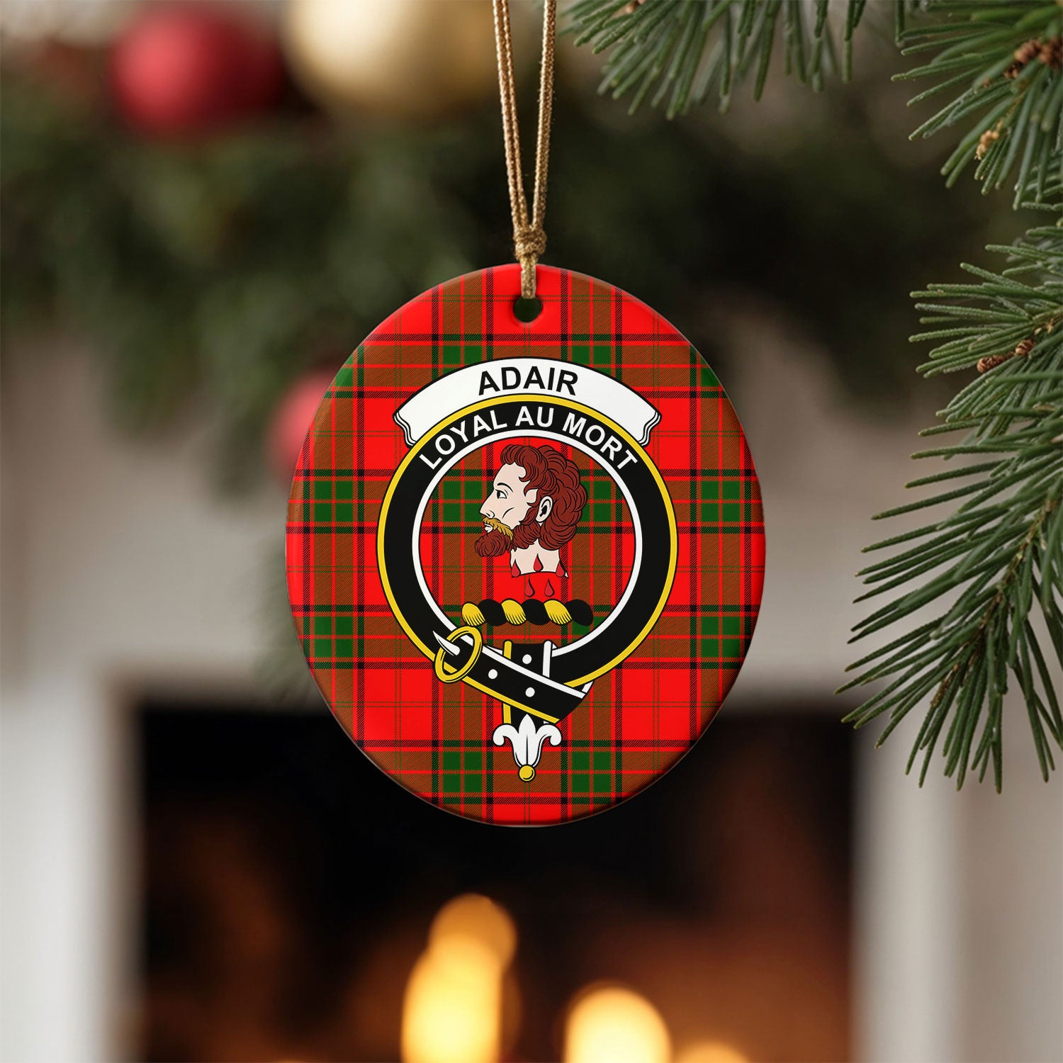 Adair Modern Tartan Crest Christmas Ceramic Ornament