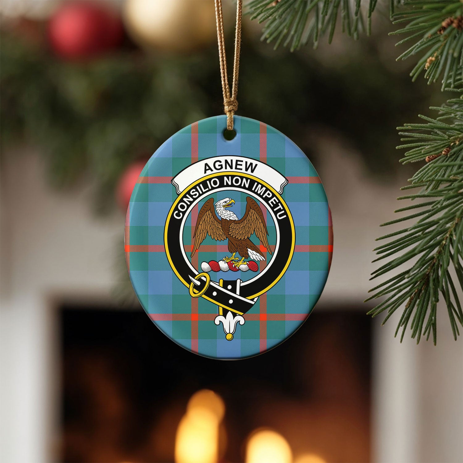 Agnew Ancient Tartan Crest Christmas Ceramic Ornament