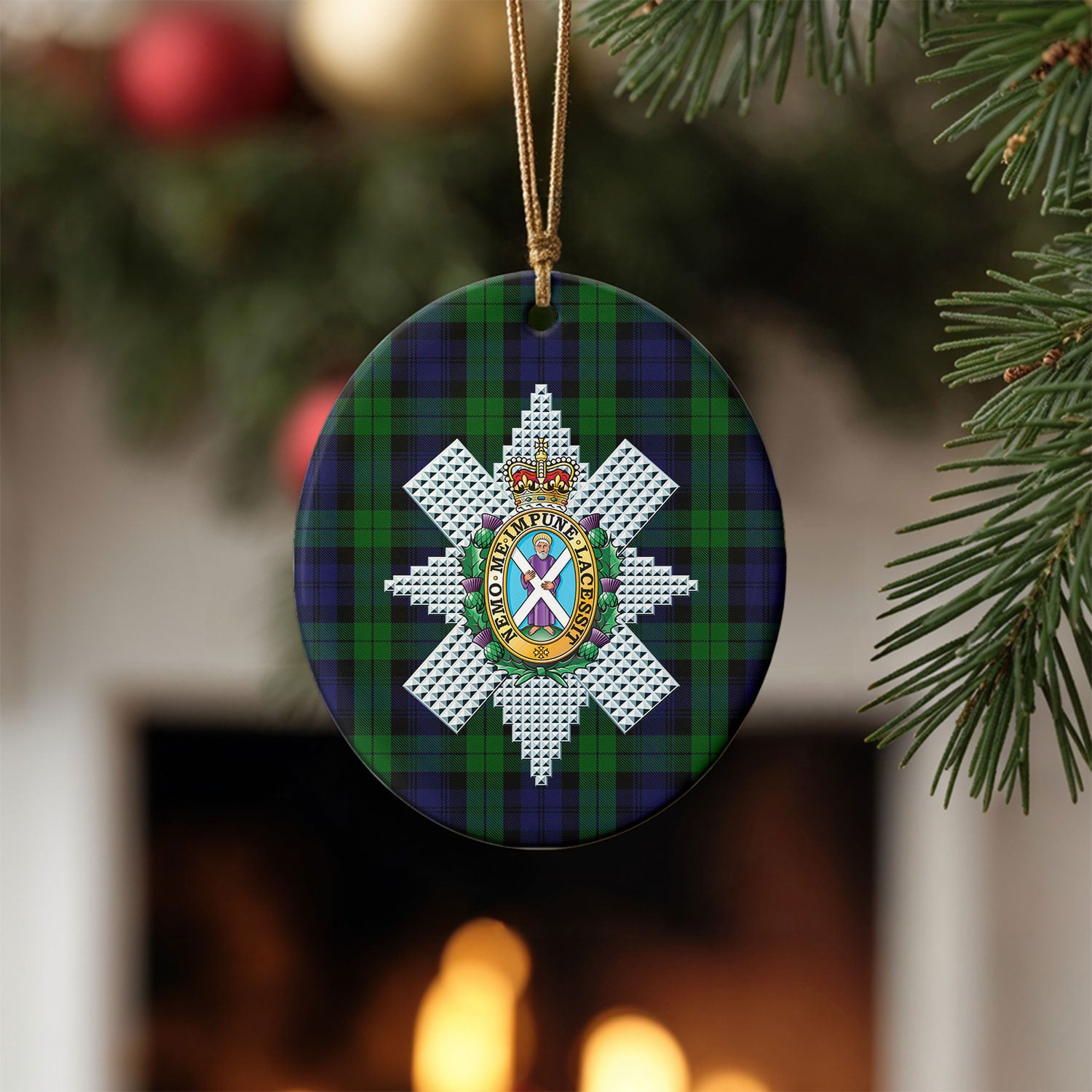 Black Watch Tartan Crest Christmas Ceramic Ornament