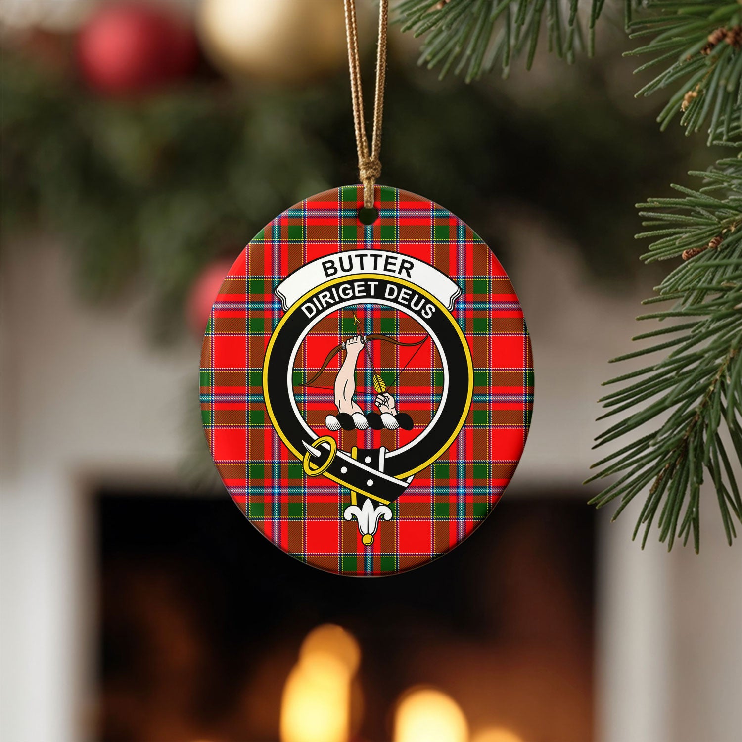 Butter Tartan Crest Christmas Ceramic Ornament