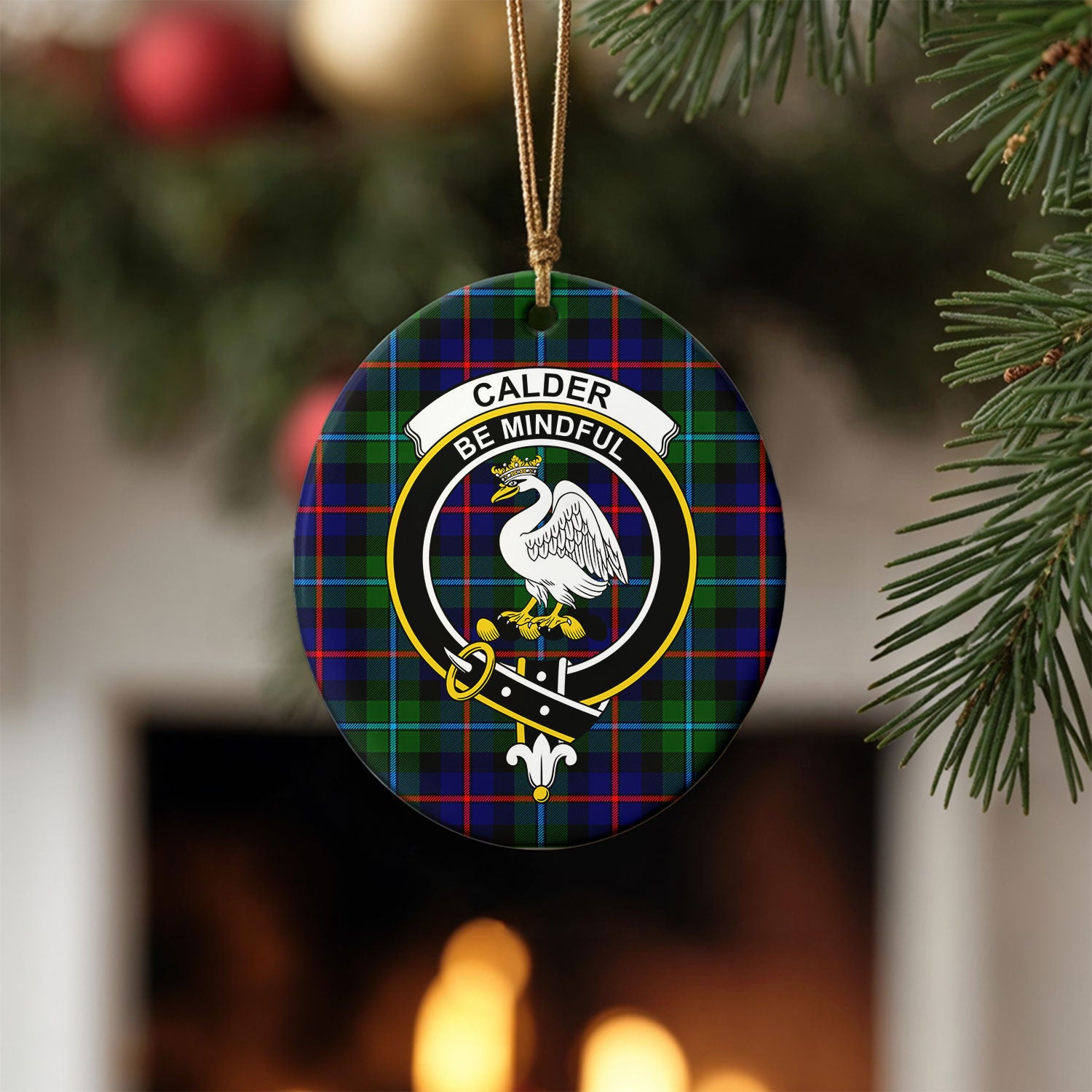 Calder (Calder-Campbell) Tartan Crest Christmas Ceramic Ornament