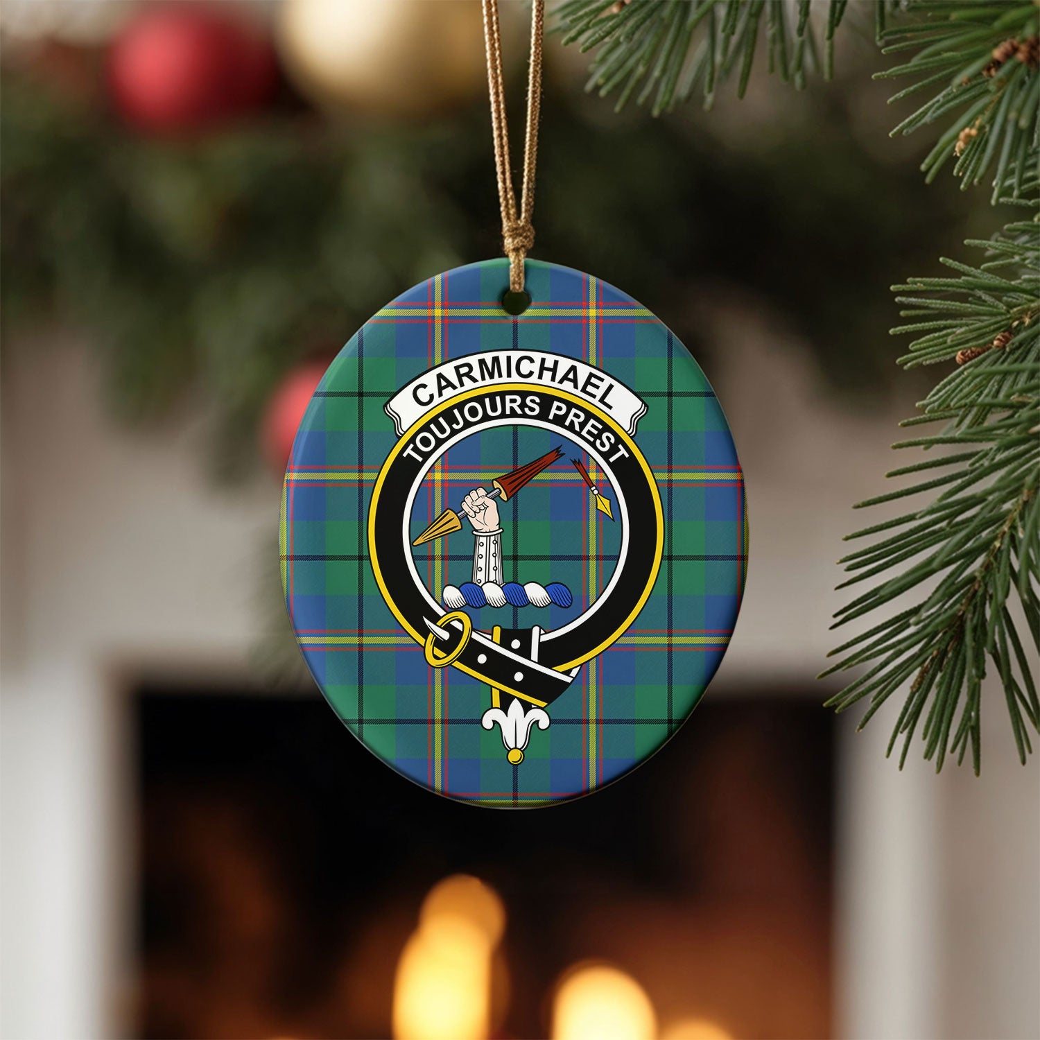 Carmichael Ancient Tartan Crest Christmas Ceramic Ornament
