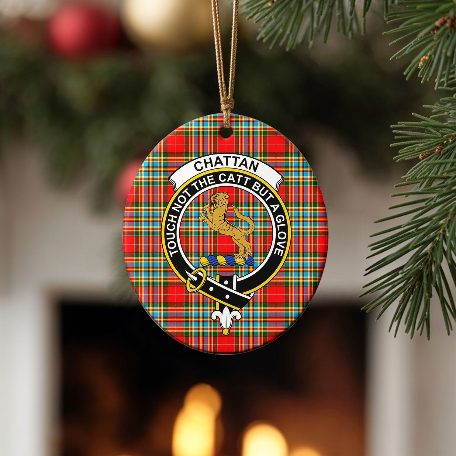 Chattan Tartan Crest Christmas Ceramic Ornament