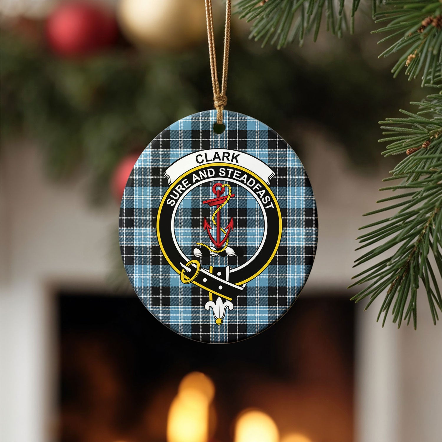 Clark Ancient Tartan Crest Christmas Ceramic Ornament