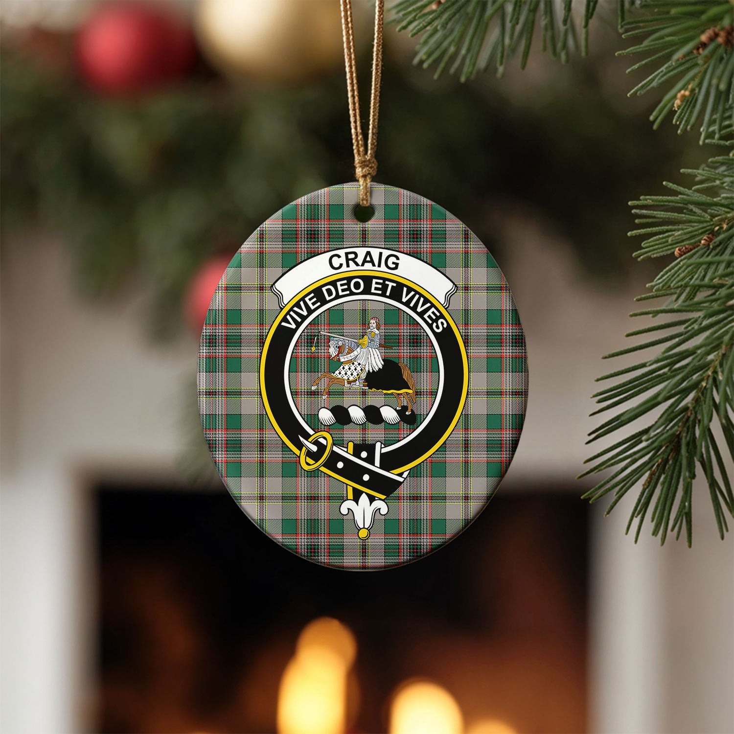 Craig Ancient Tartan Crest Christmas Ceramic Ornament