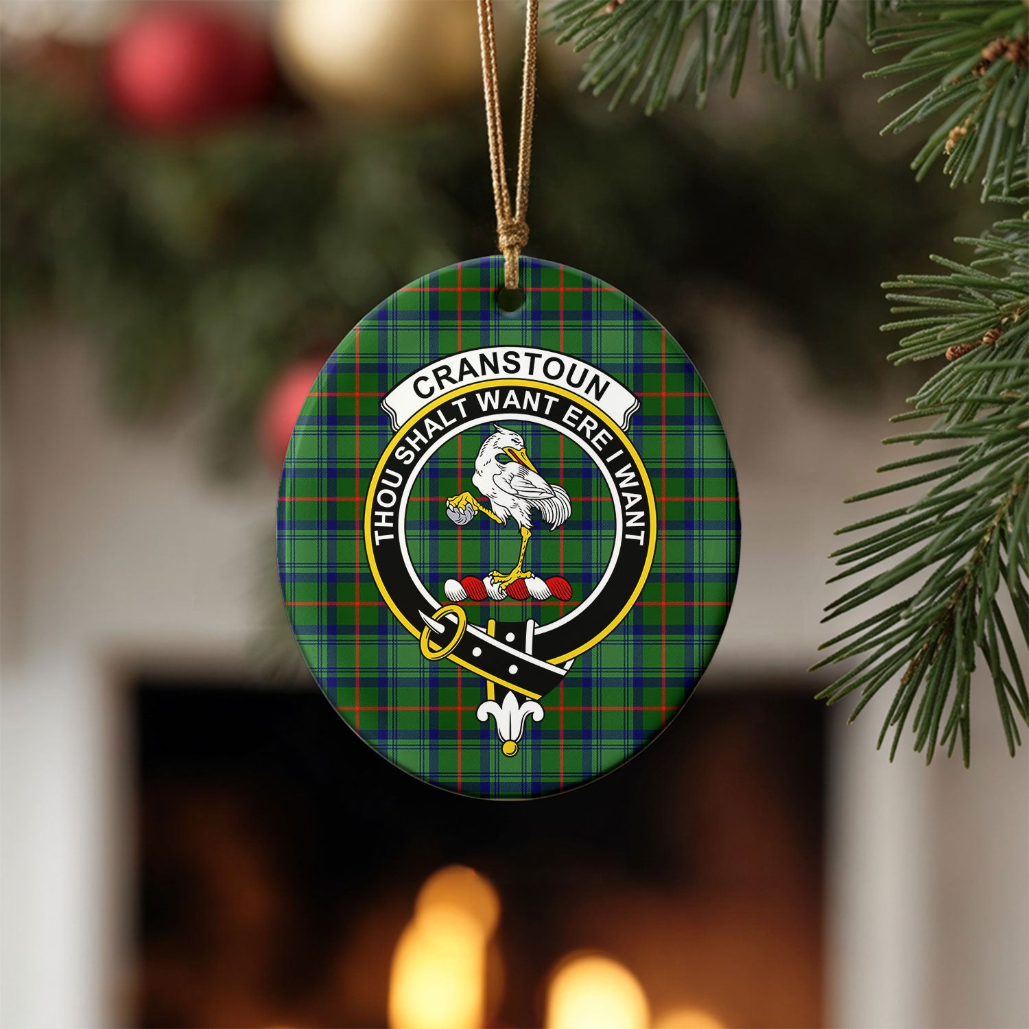 Cranstoun Tartan Crest Christmas Ceramic Ornament