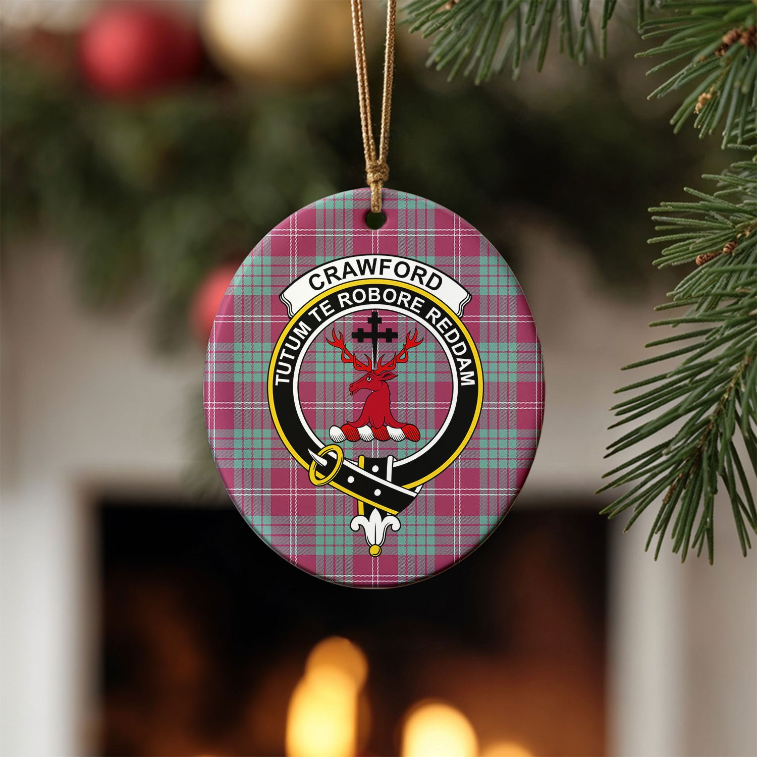 Crawford Ancient Tartan Crest Christmas Ceramic Ornament
