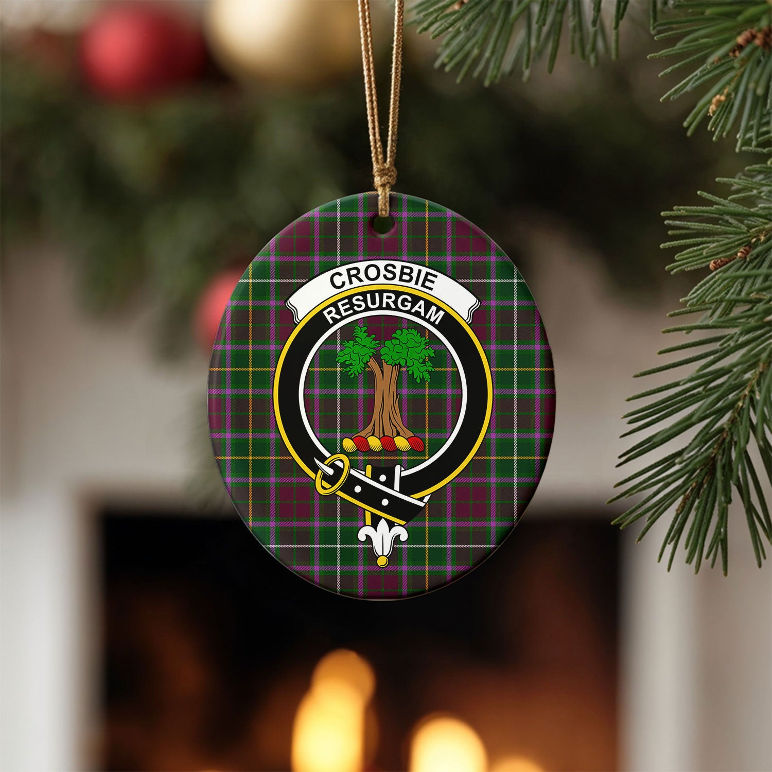 Crosbie Tartan Crest Christmas Ceramic Ornament