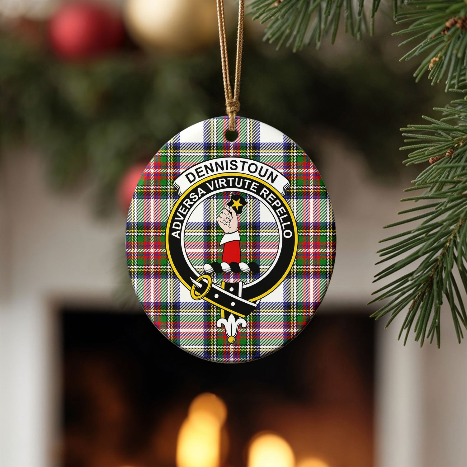 Dennistoun Tartan Crest Christmas Ceramic Ornament