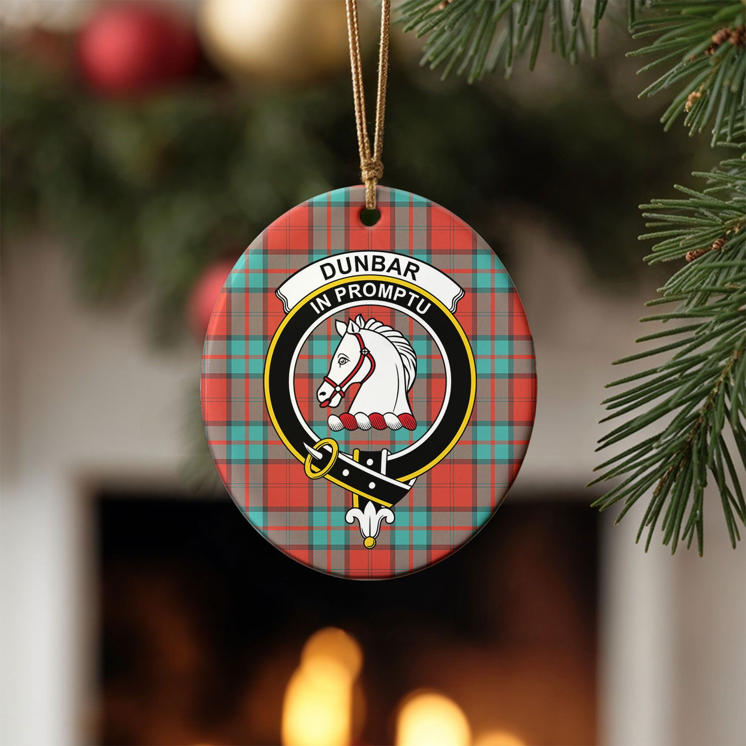 Dunbar Ancient Tartan Crest Christmas Ceramic Ornament