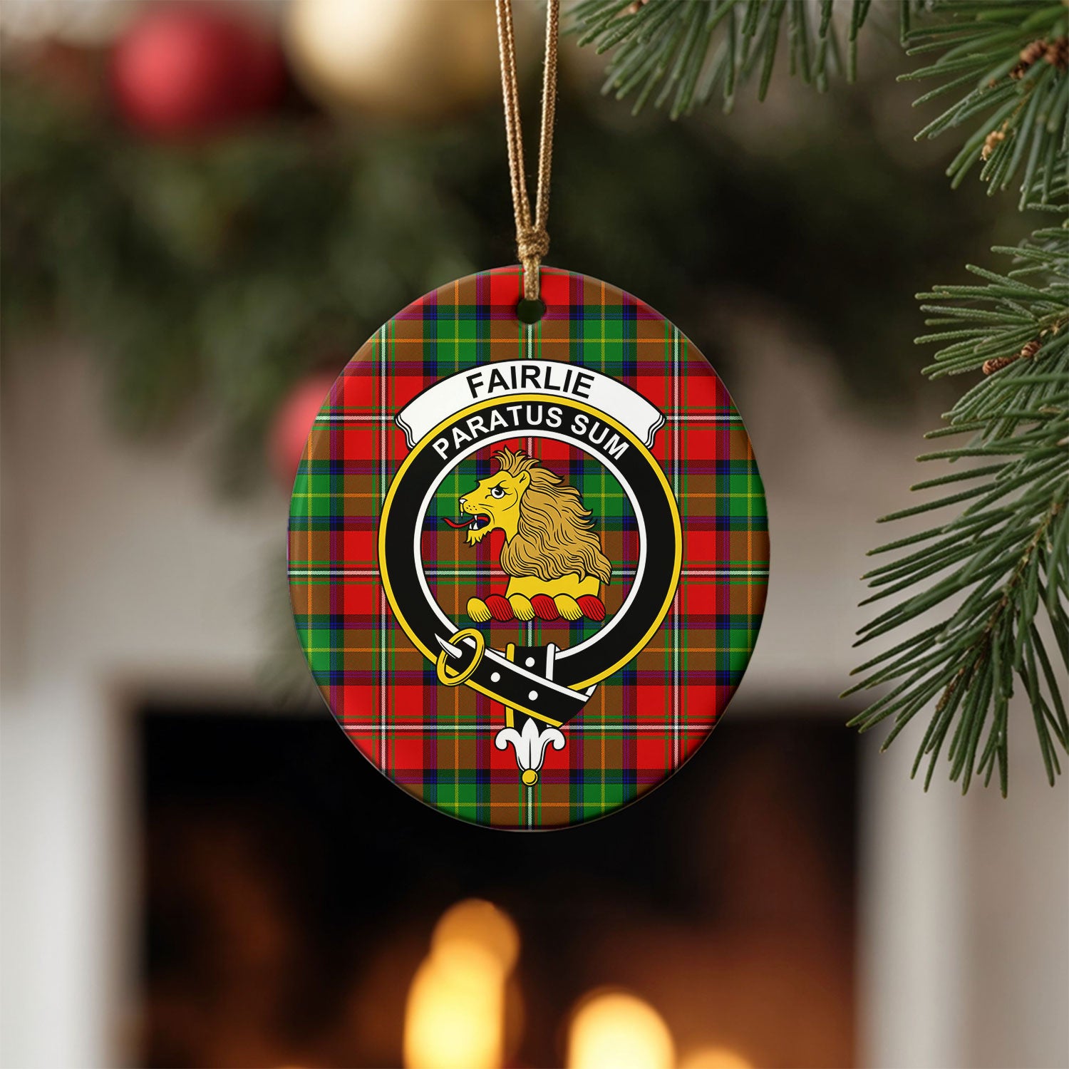 Fairlie Tartan Crest Christmas Ceramic Ornament